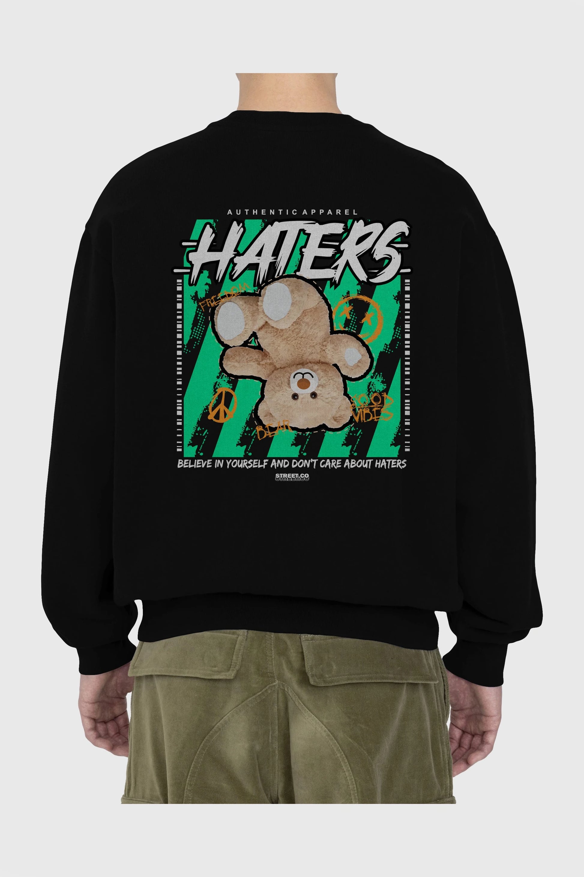 Haters Bear Arka Baskılı Oversize Sweatshirt Erkek Kadın Unisex