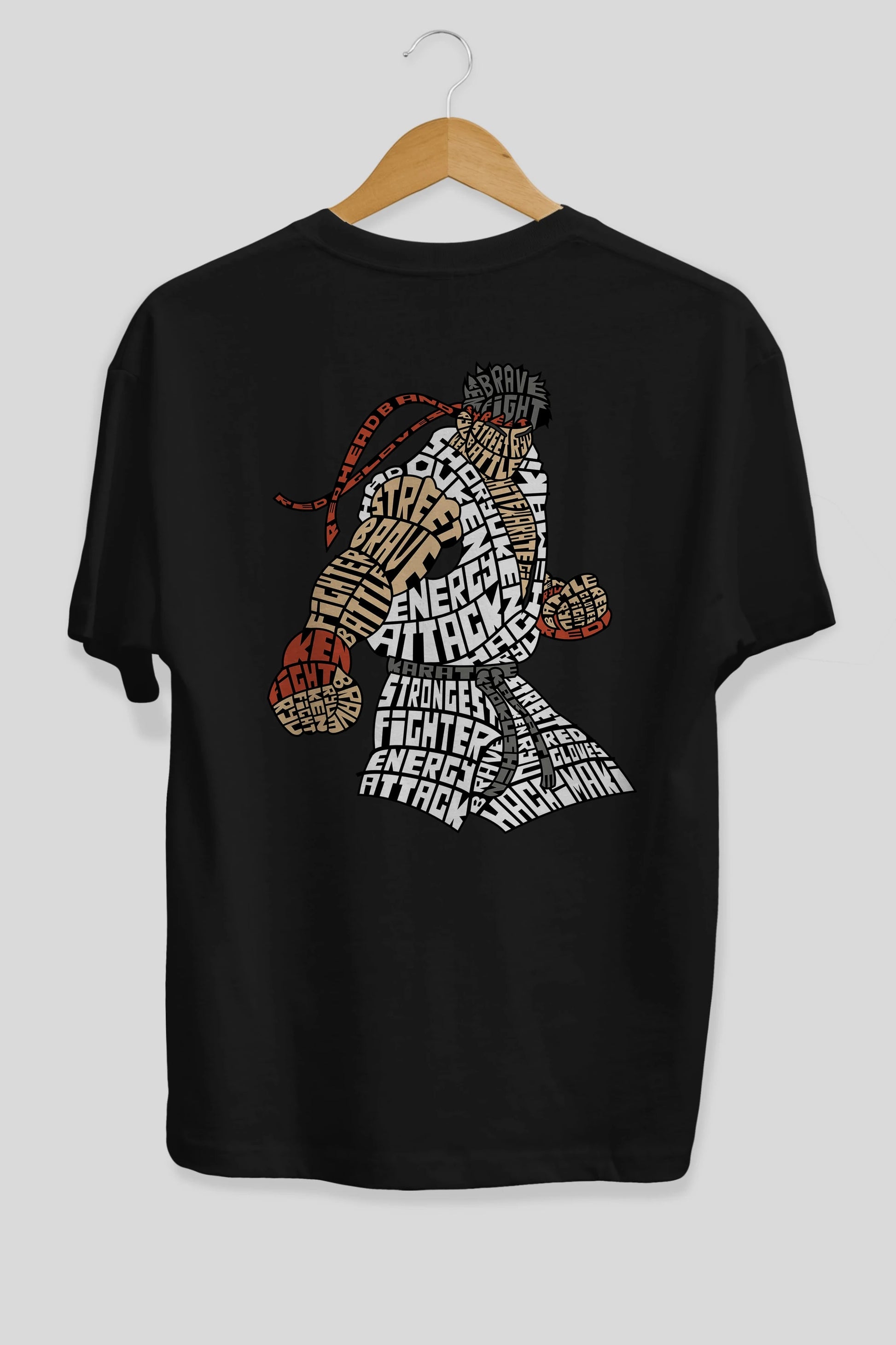Hadouken Arka Baskılı Oversize t-shirt %100 pamuk Erkek Kadın Unisex