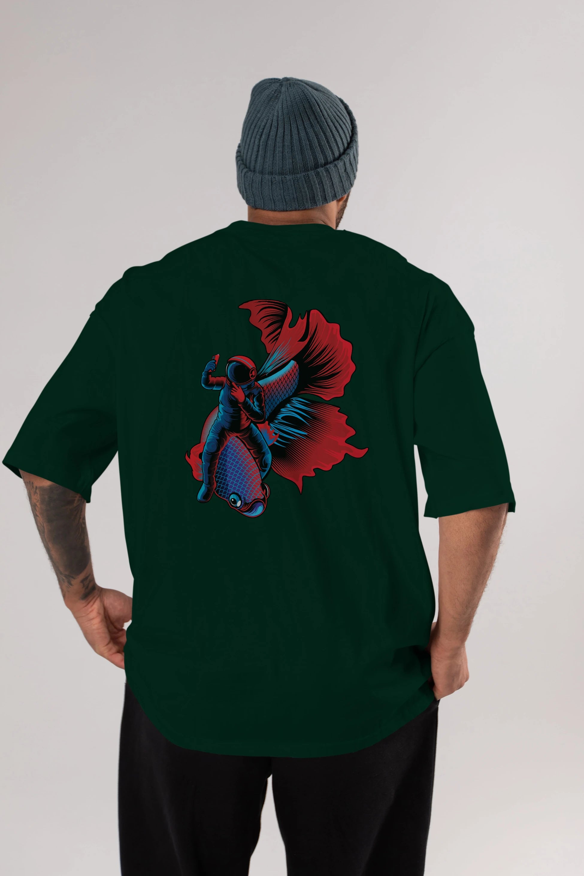 Astrofish selfie Arka Baskılı Oversize t-shirt Erkek Kadın Unisex