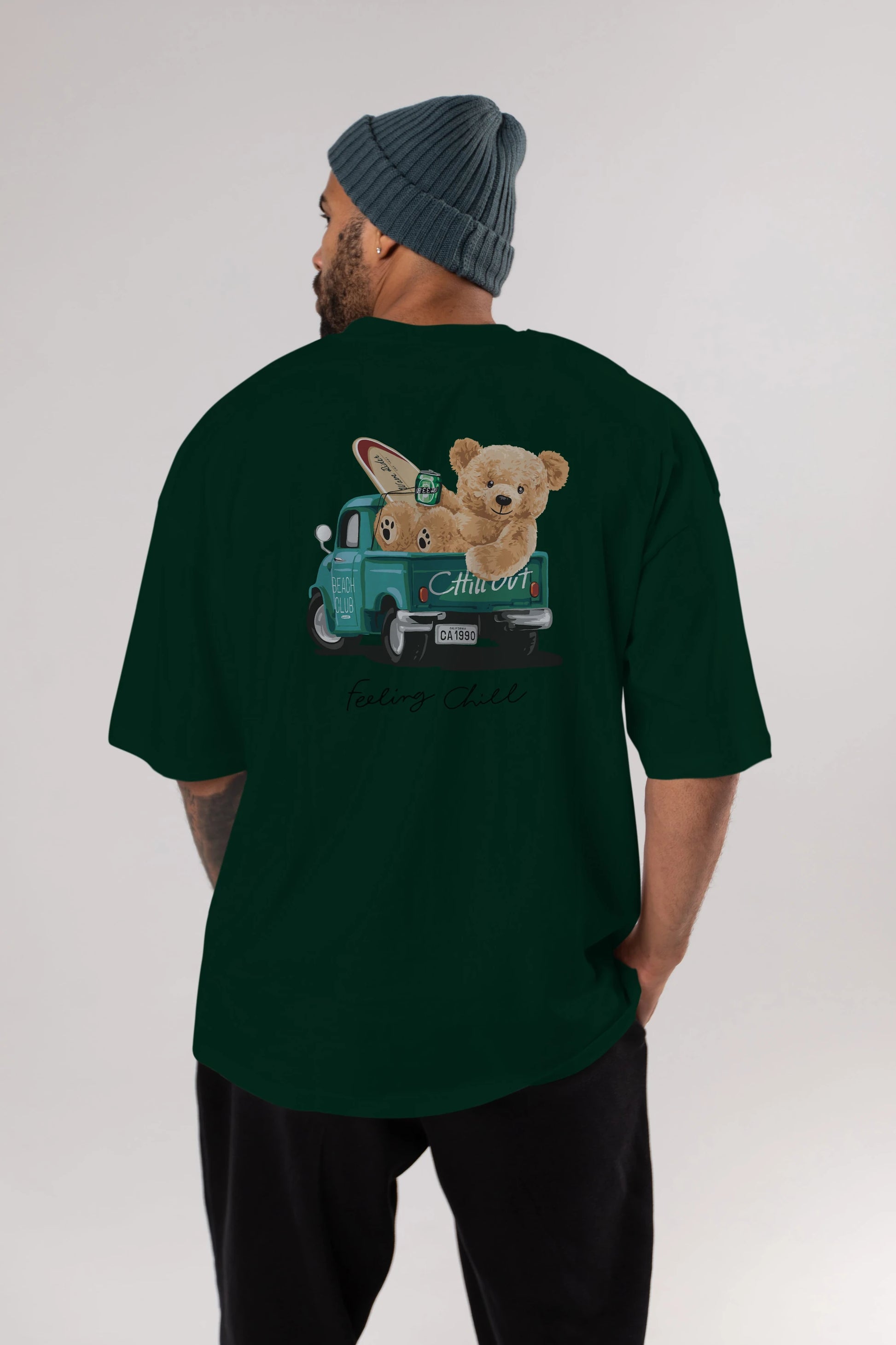 Teddy Bear Chill Out Arka Baskılı Oversize t-shirt Erkek Kadın Unisex %100 Pamuk
