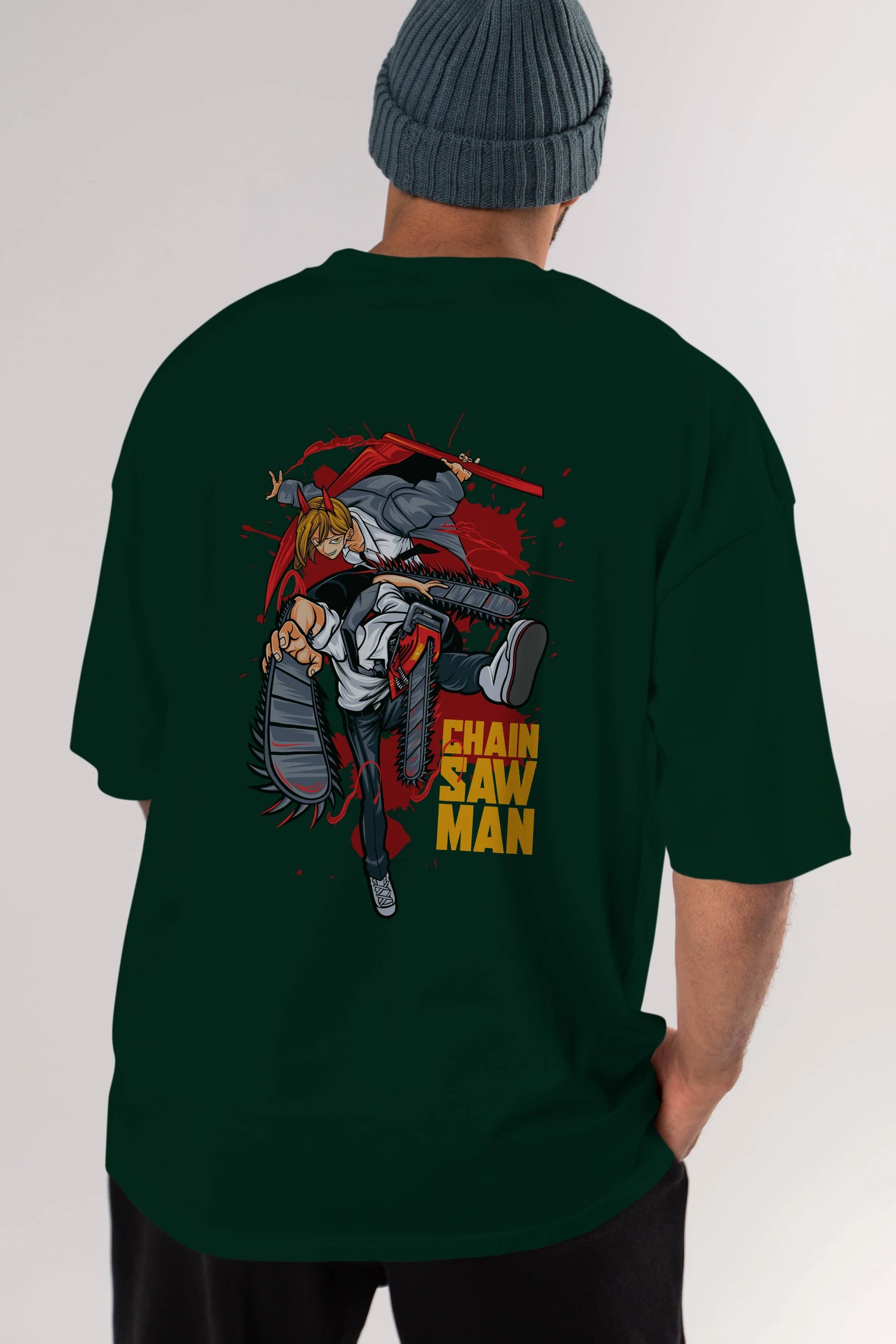 DENJI and POWER Anime Arka Baskılı Oversize t-shirt Erkek Kadın Unisex
