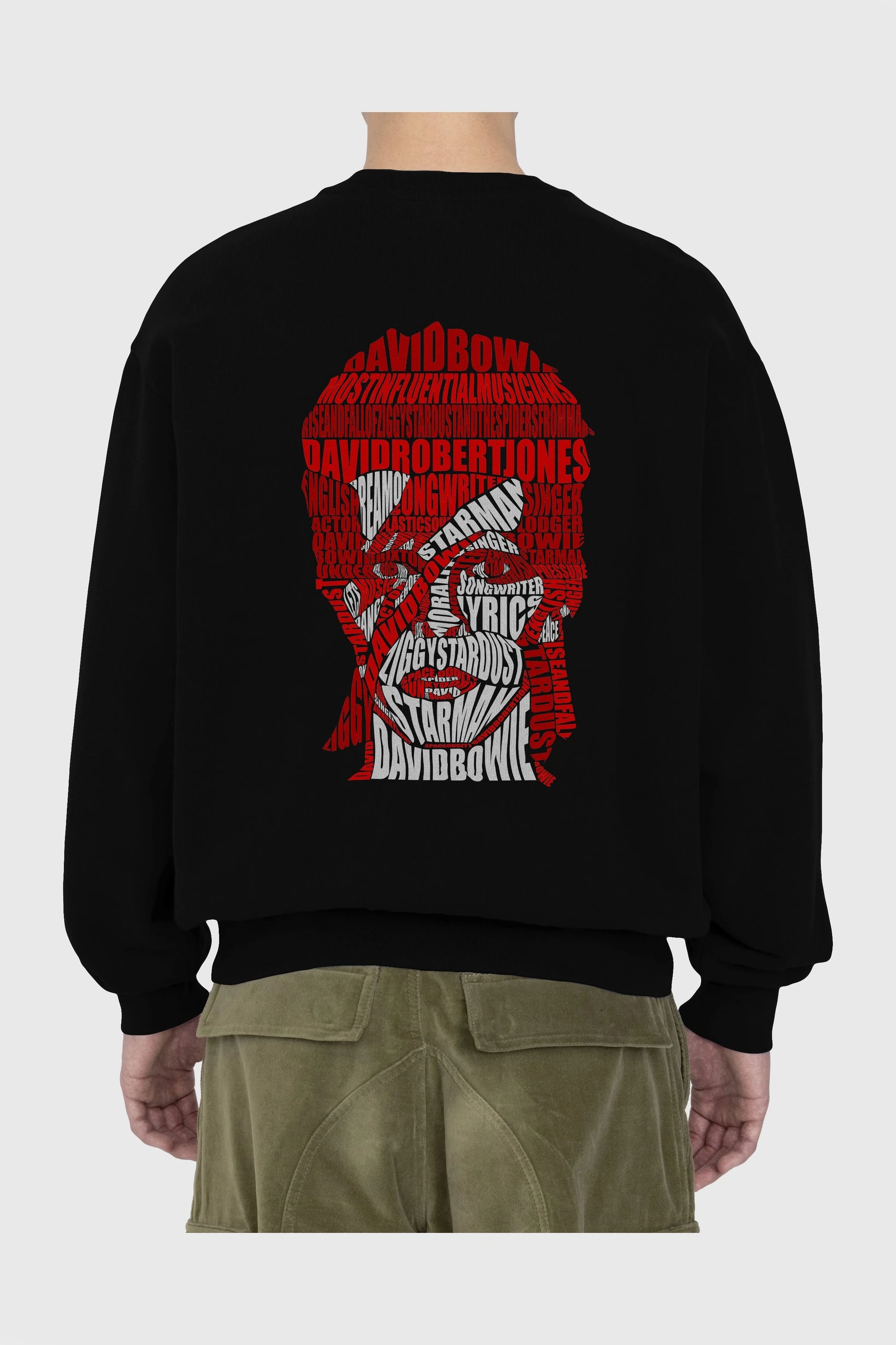 David Bowie Calligram Arka Baskılı Oversize Sweatshirt Erkek Kadın Unisex