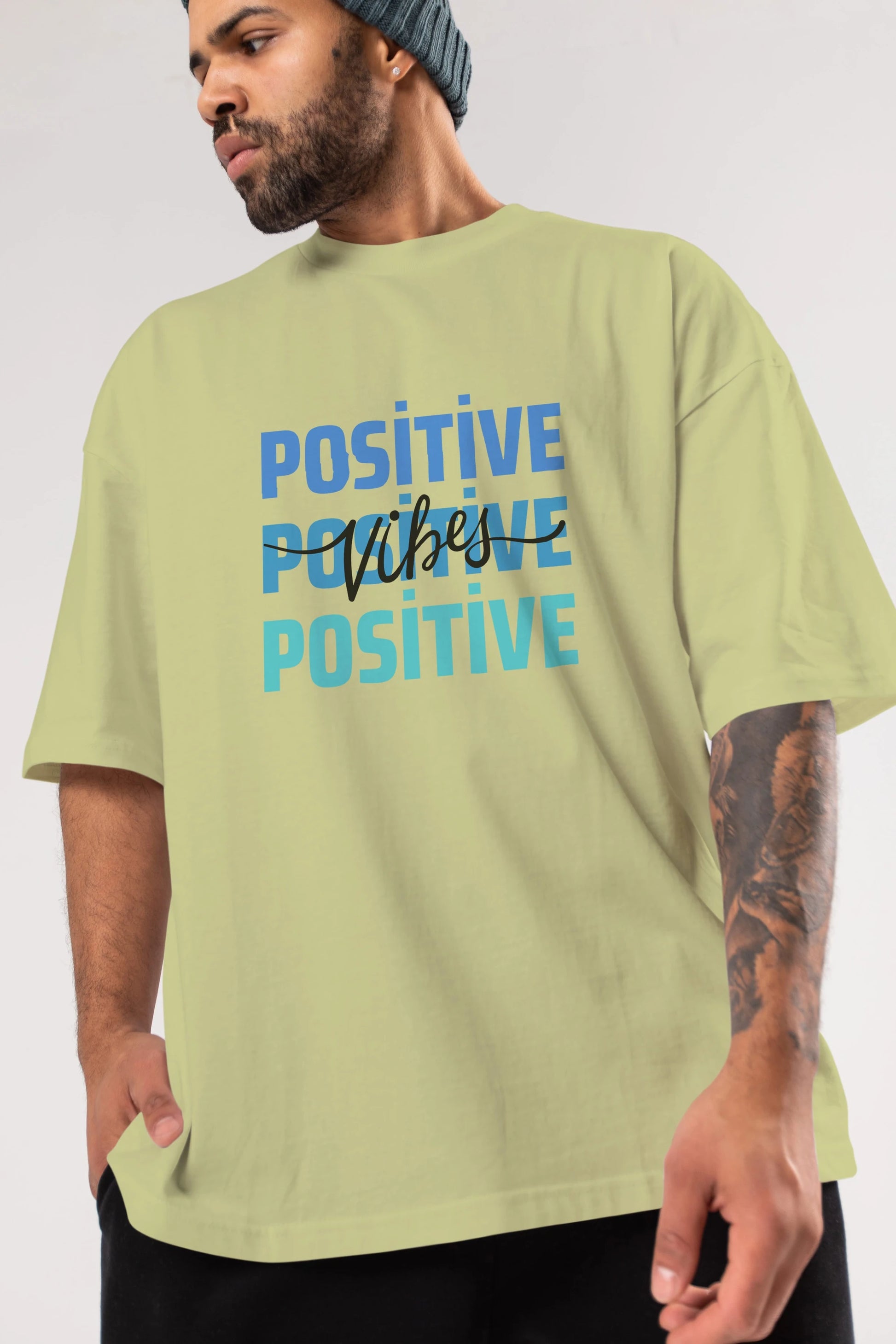 Positive Vibes 2 Ön Baskılı Oversize t-shirt Erkek Kadın Unisex