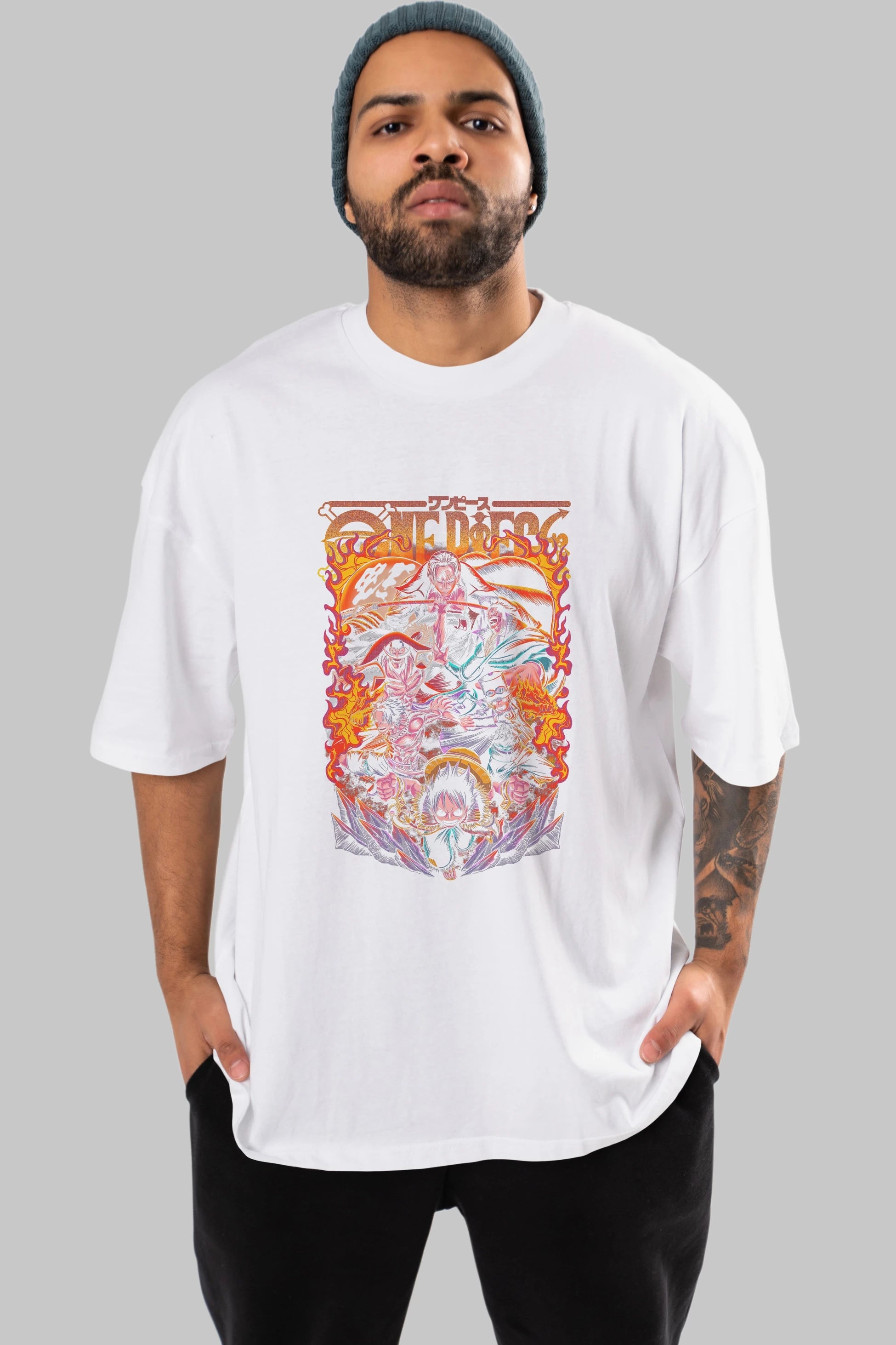 ONE PIECE (3) Anime Ön Baskılı Oversize t-shirt %100 pamuk Erkek Kadın Unisex