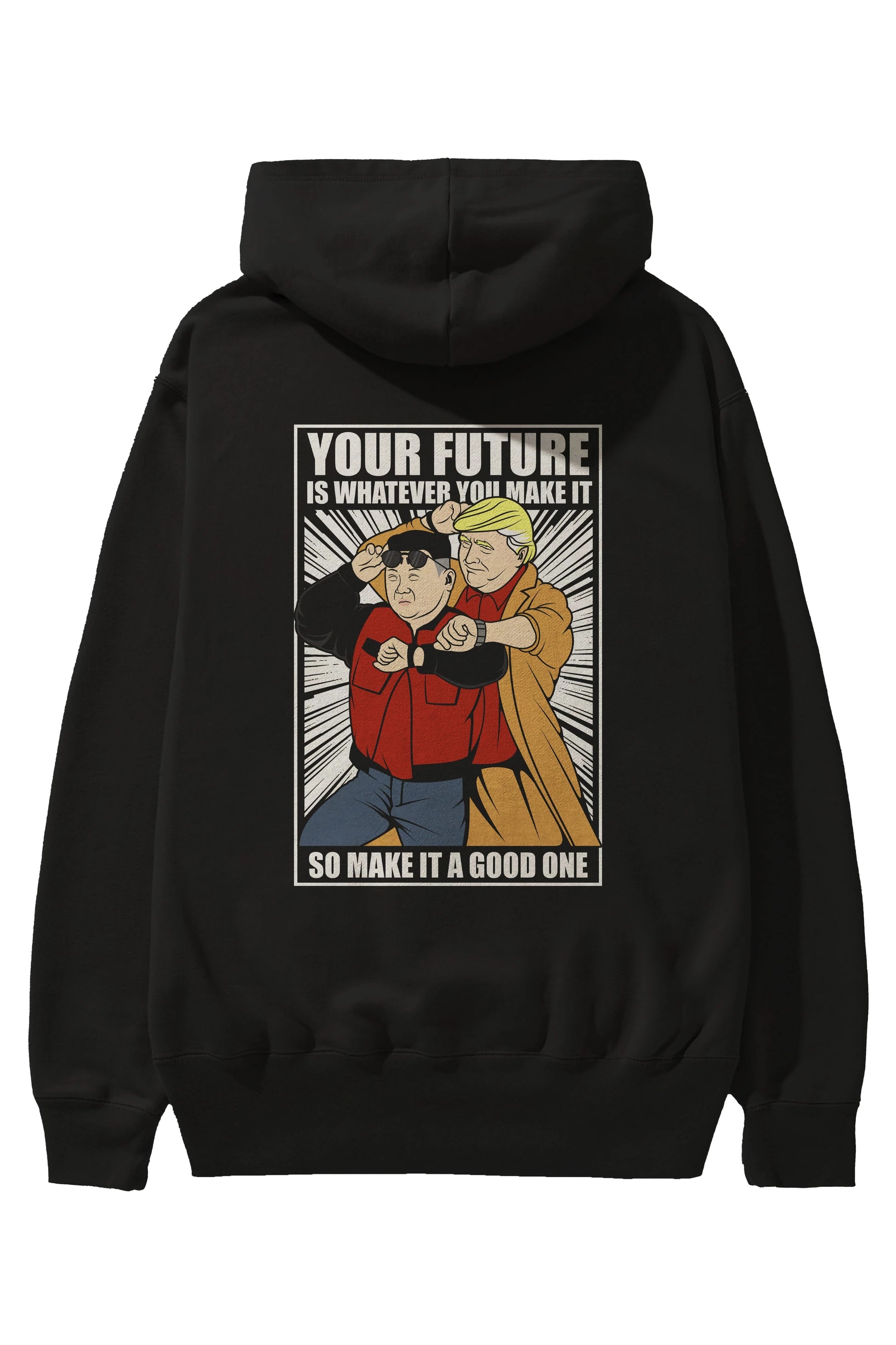 Back To The Future Jong Un Trump Arka Baskılı Hoodie Oversize Kapüşonlu Sweatshirt Erkek Kadın Unisex