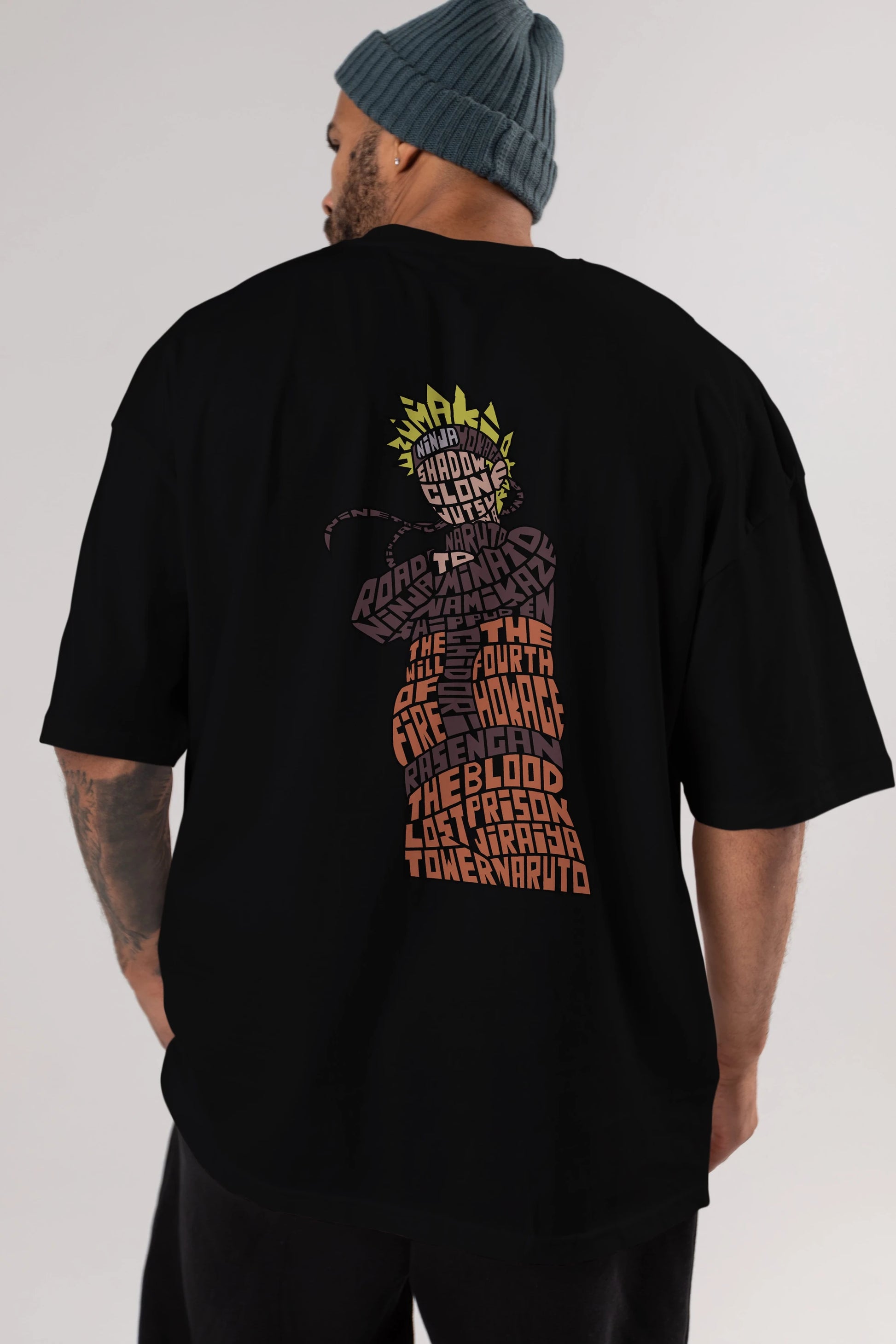 Rasengan Arka Baskılı Oversize t-shirt %100 pamuk Erkek Kadın Unisex