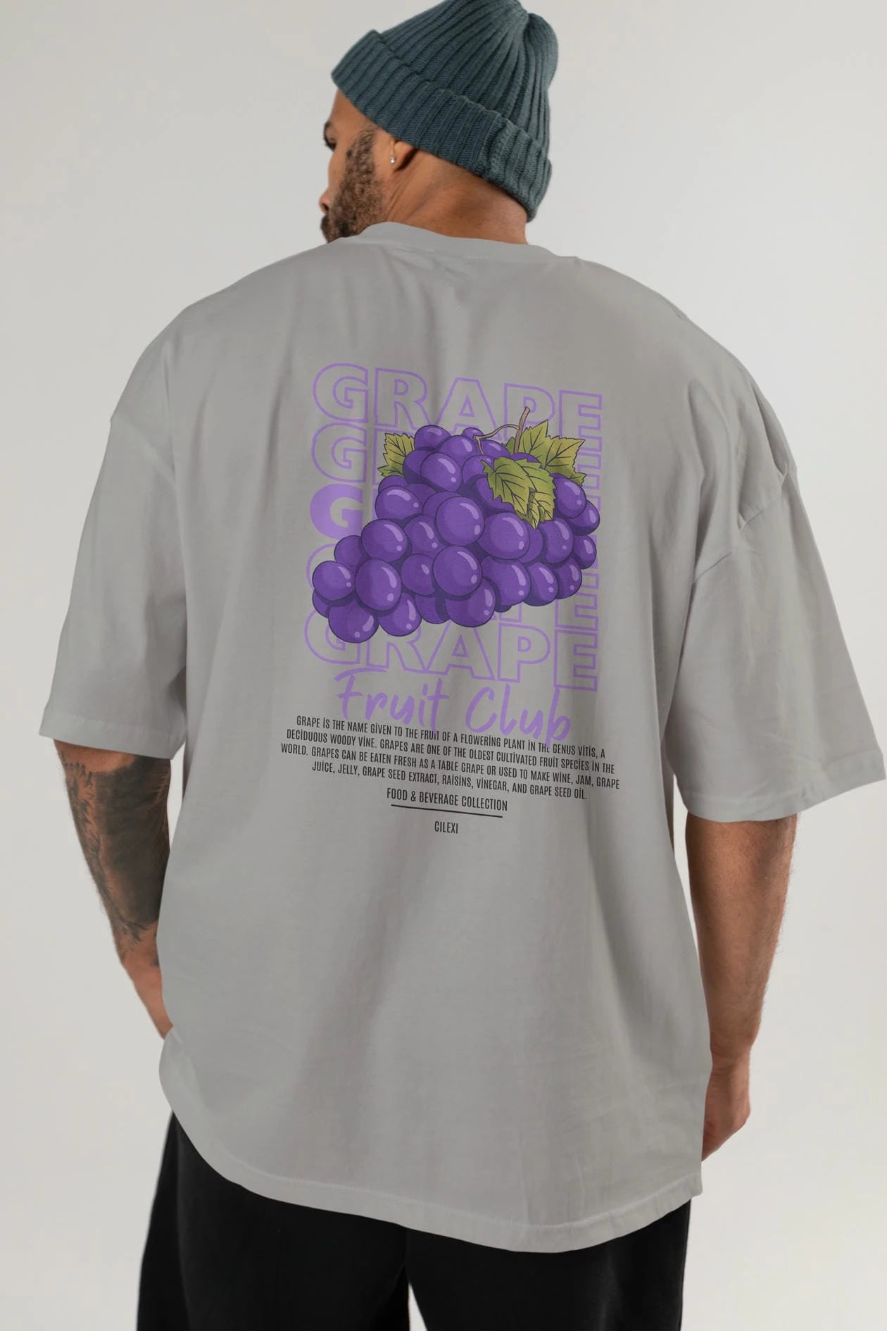 Grape Arka Baskılı Oversize t-shirt Erkek Kadın Pamuk Bisiklet Yaka tişort