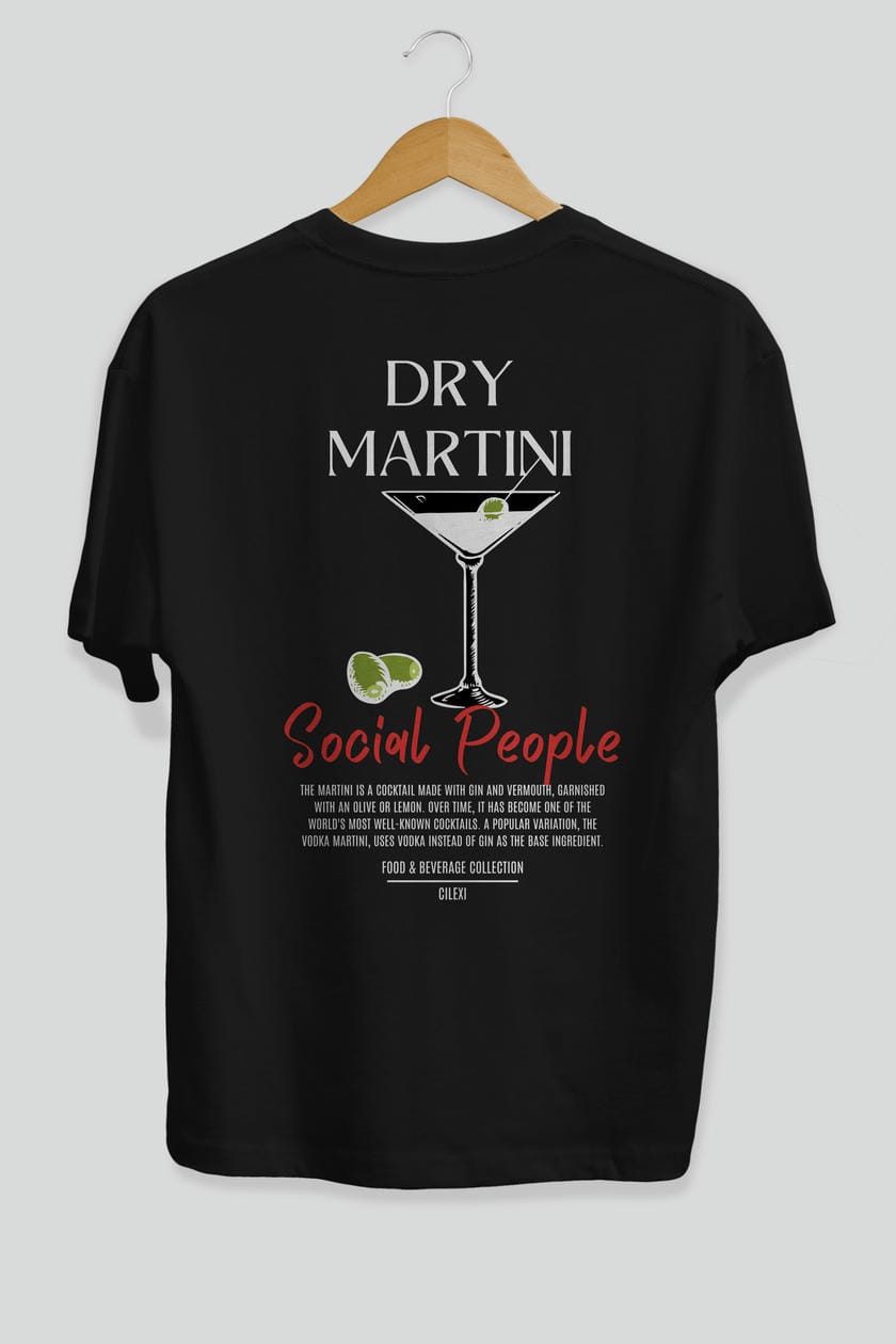 Dry Martını Kokteyl Serisi Baskılı Oversize t-shirt Erkek Kadın Unisex %100 Pamuk Bisiklet Yaka tişort