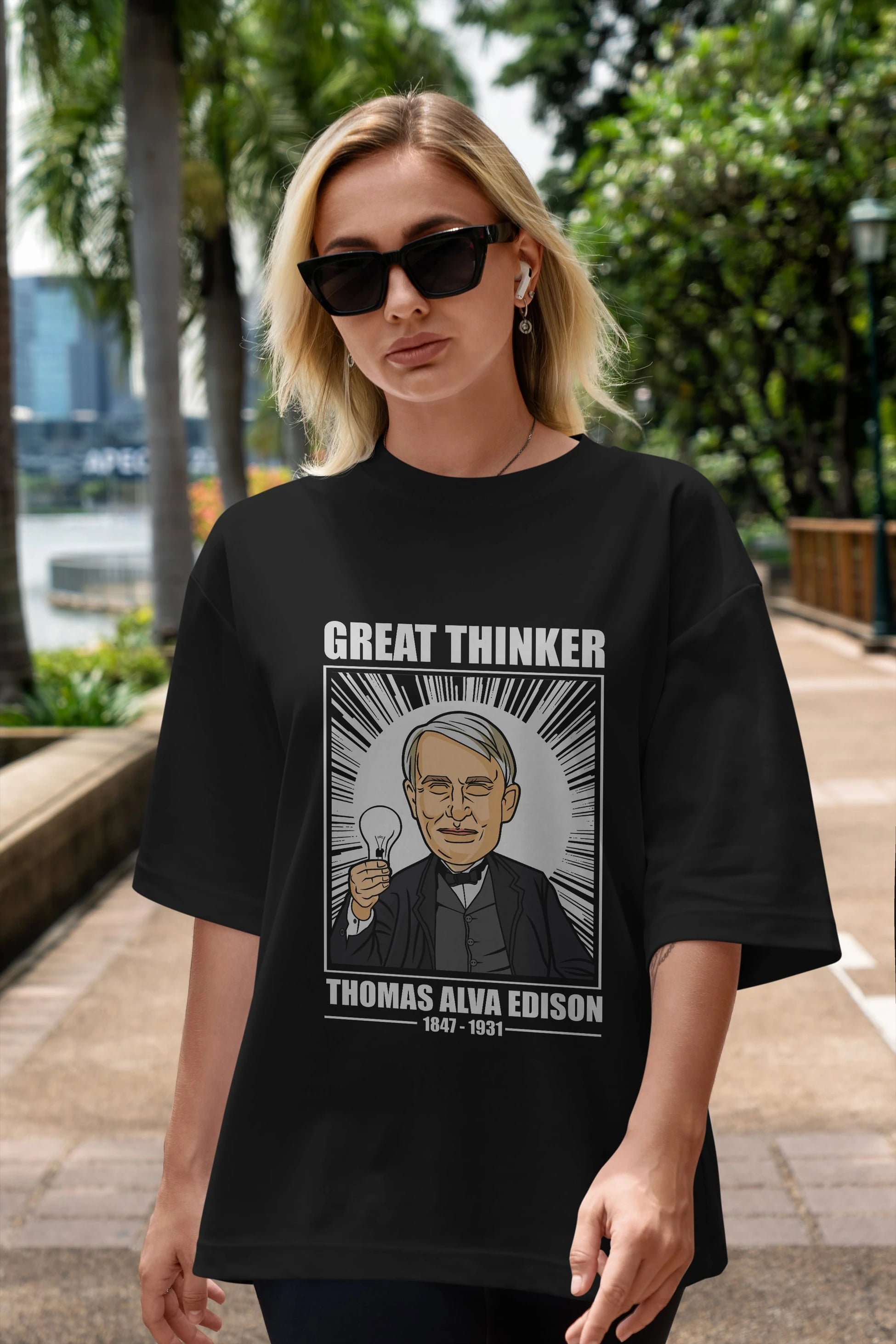 Thomas Alfa Edison Ön Baskılı Oversize t-shirt Erkek Kadın Unisex %100 Pamuk tişort