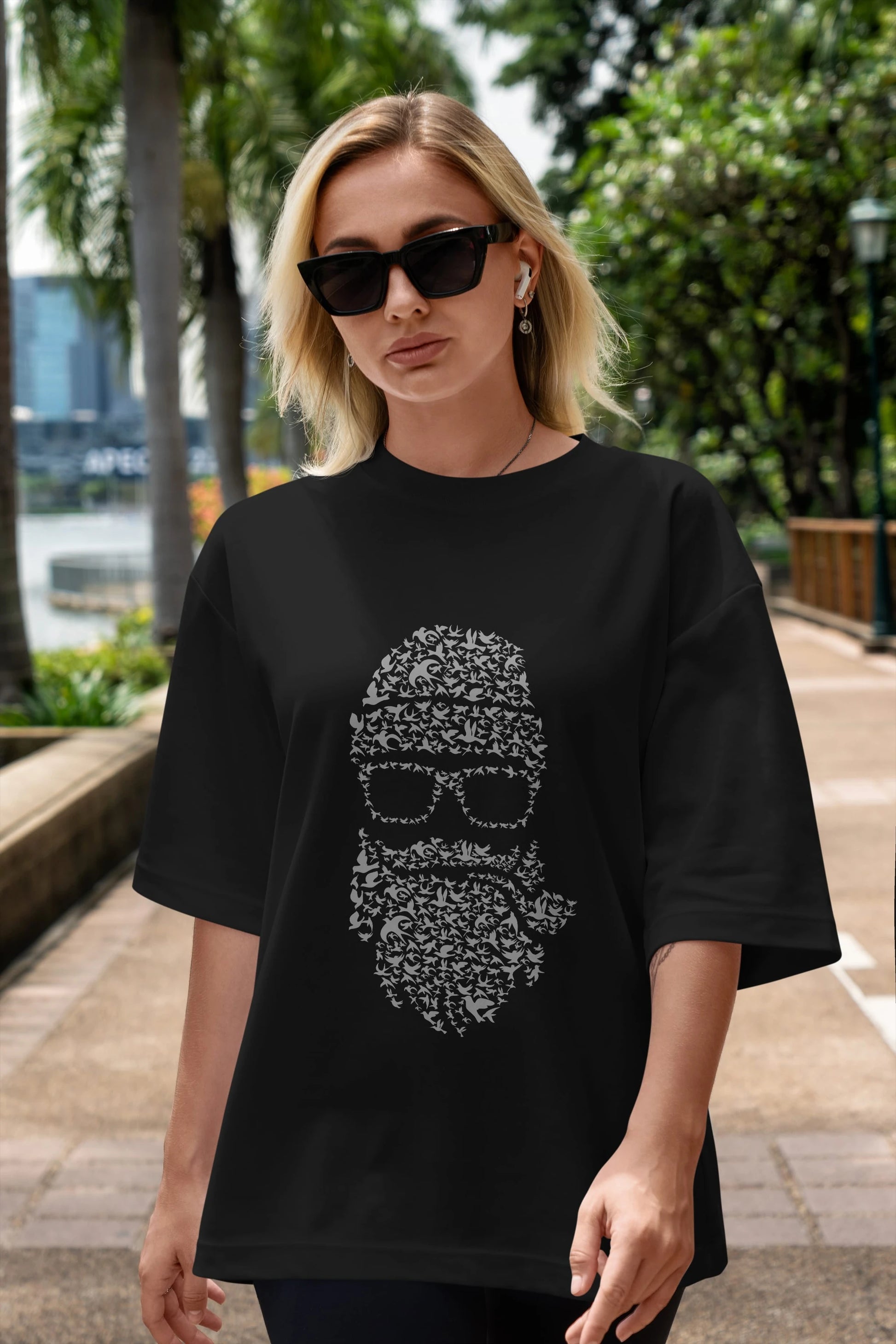Birds Beard Ön Baskılı Oversize t-shirt %100 pamuk Erkek Kadın Unisex