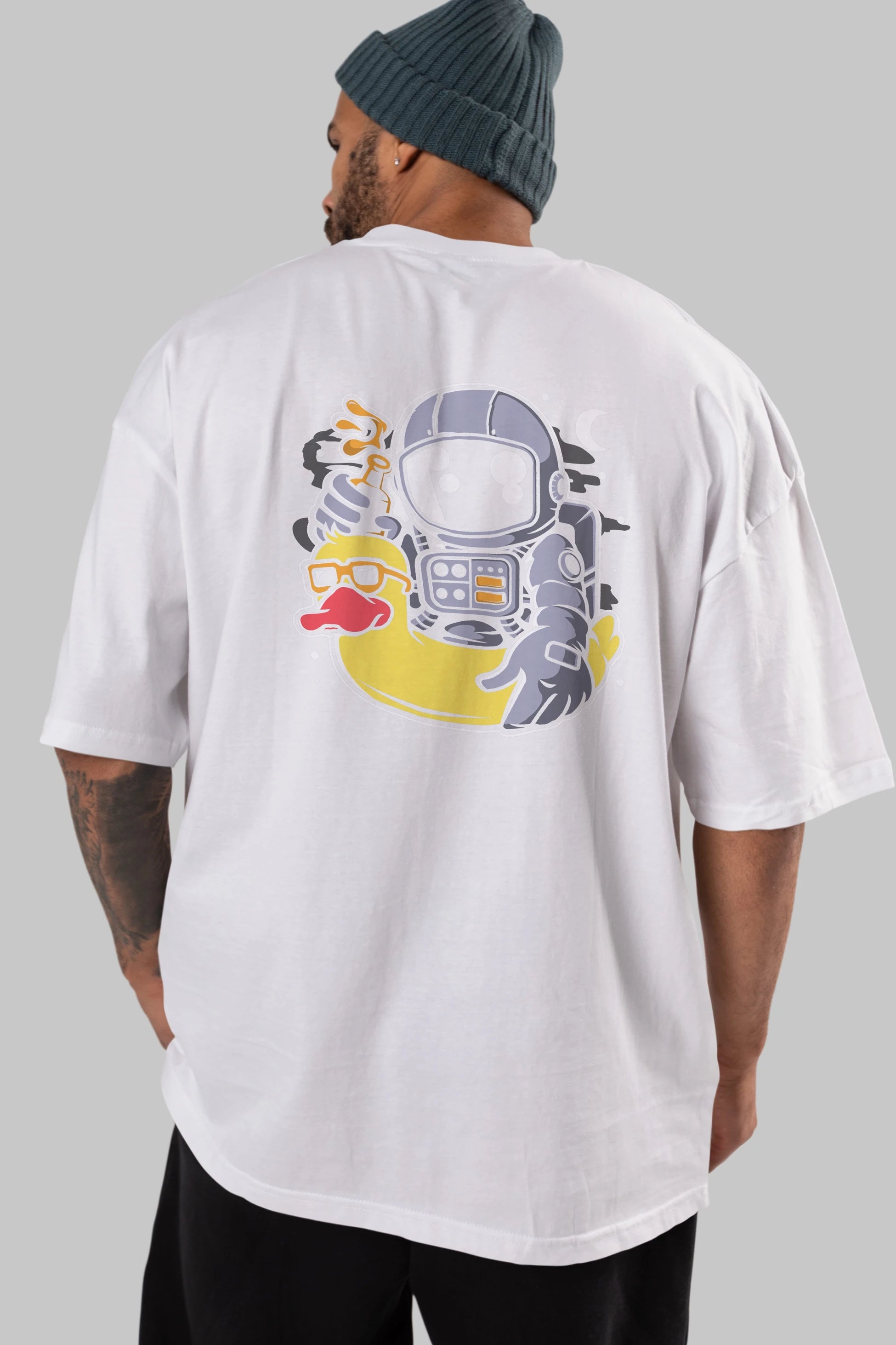 Astronaut Duck Balloon Arka Baskılı Oversize t-shirt Erkek Kadın Unisex