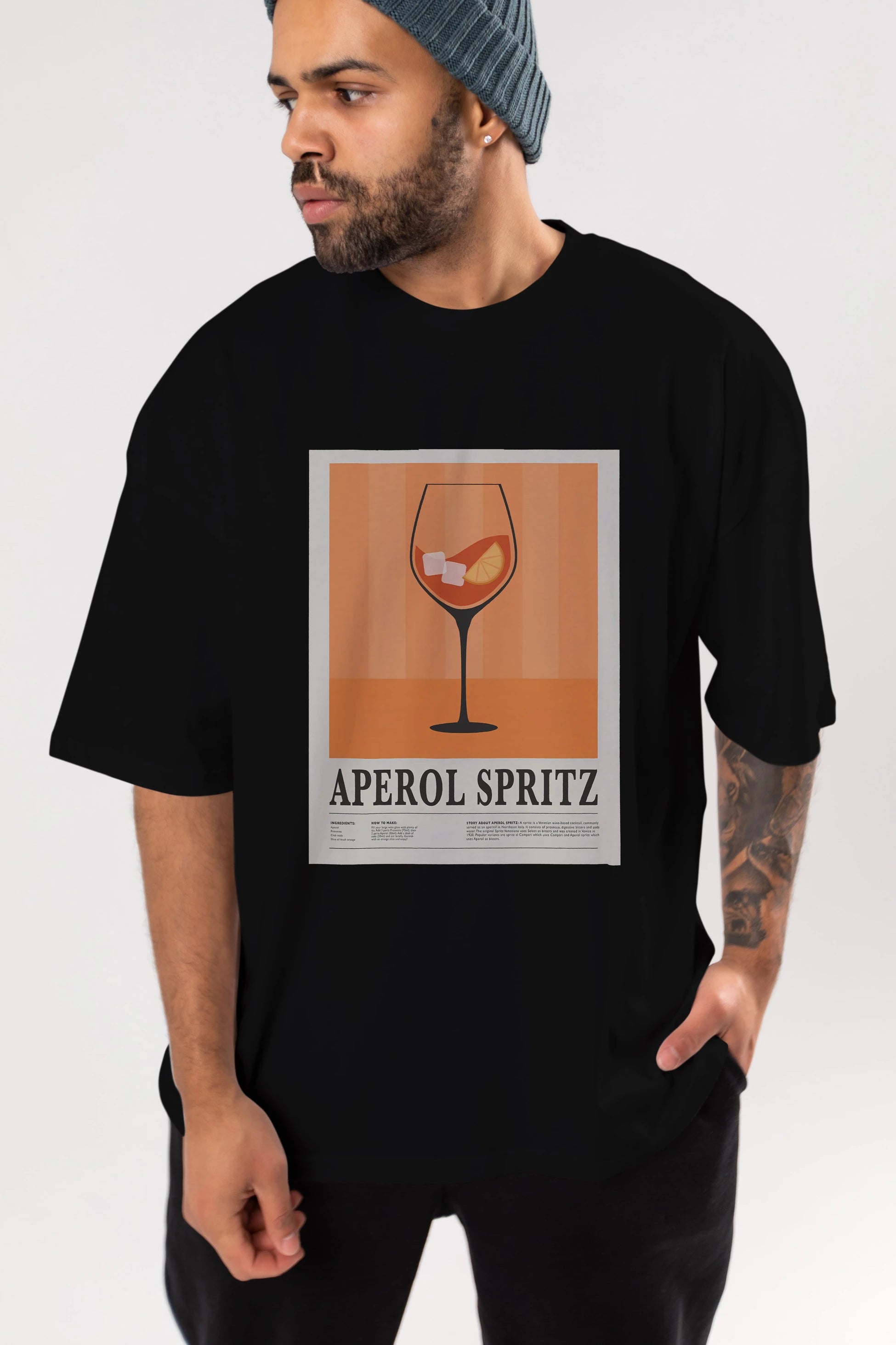 Aperol Spritz 8 Ön Baskılı Oversize t-shirt Erkek Kadın Unisex %100 Pamuk Bisiklet Yaka tişort