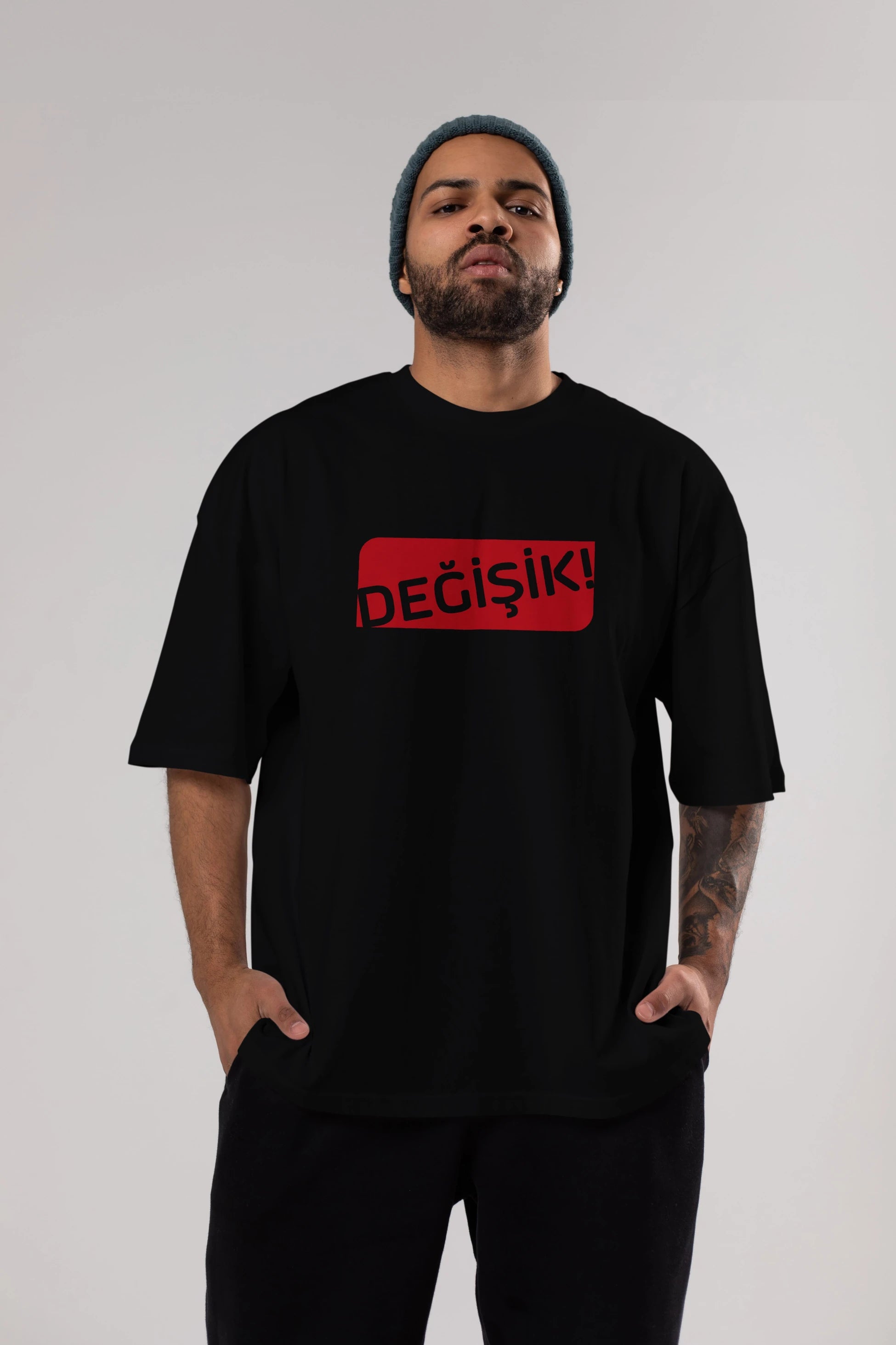 Değişik Ön Baskılı Oversize t-shirt %100 pamuk Erkek Kadın Unisex