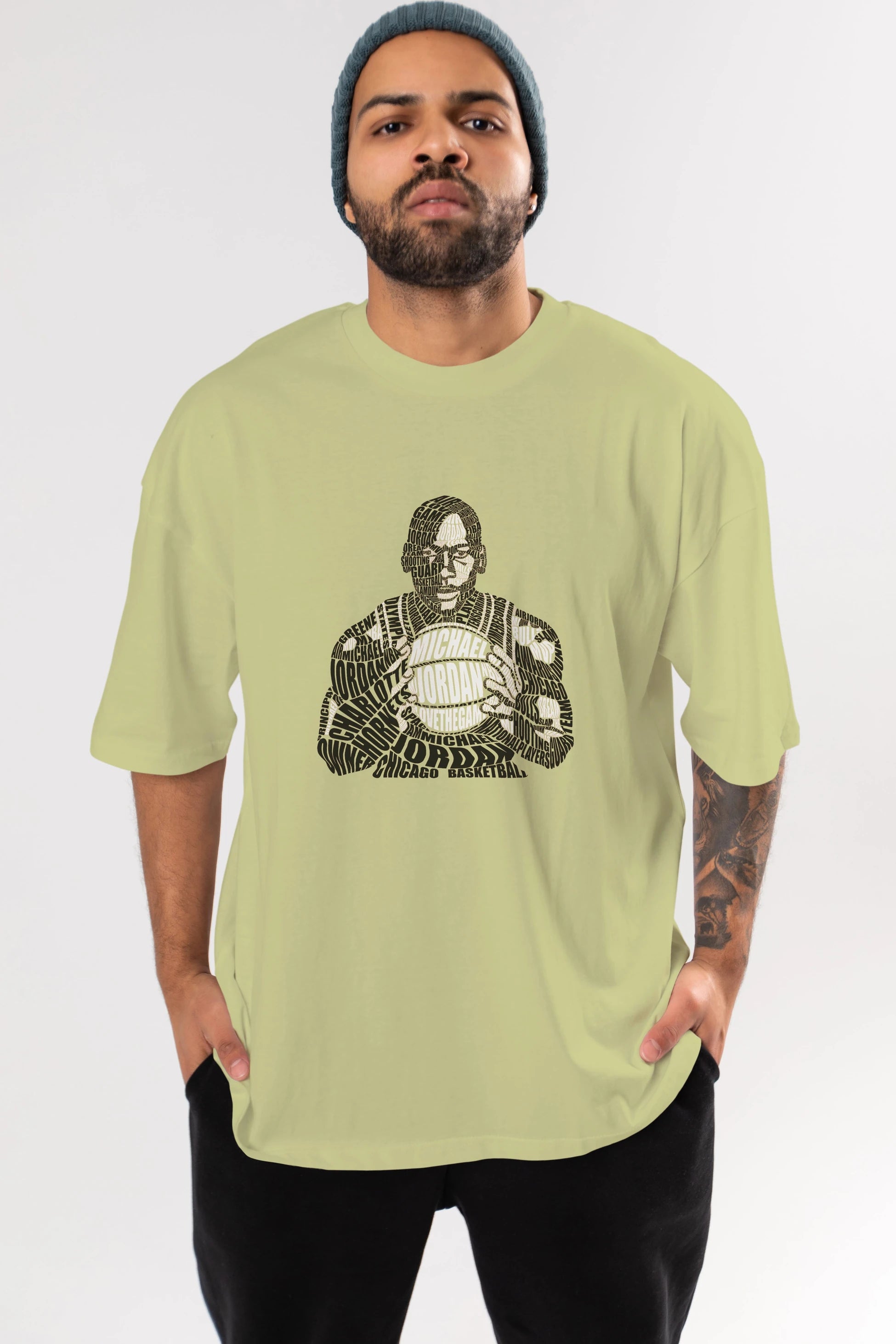 Michael Jordan Calligram Ön Baskılı Oversize t-shirt %100 pamuk Erkek Kadın Unisex