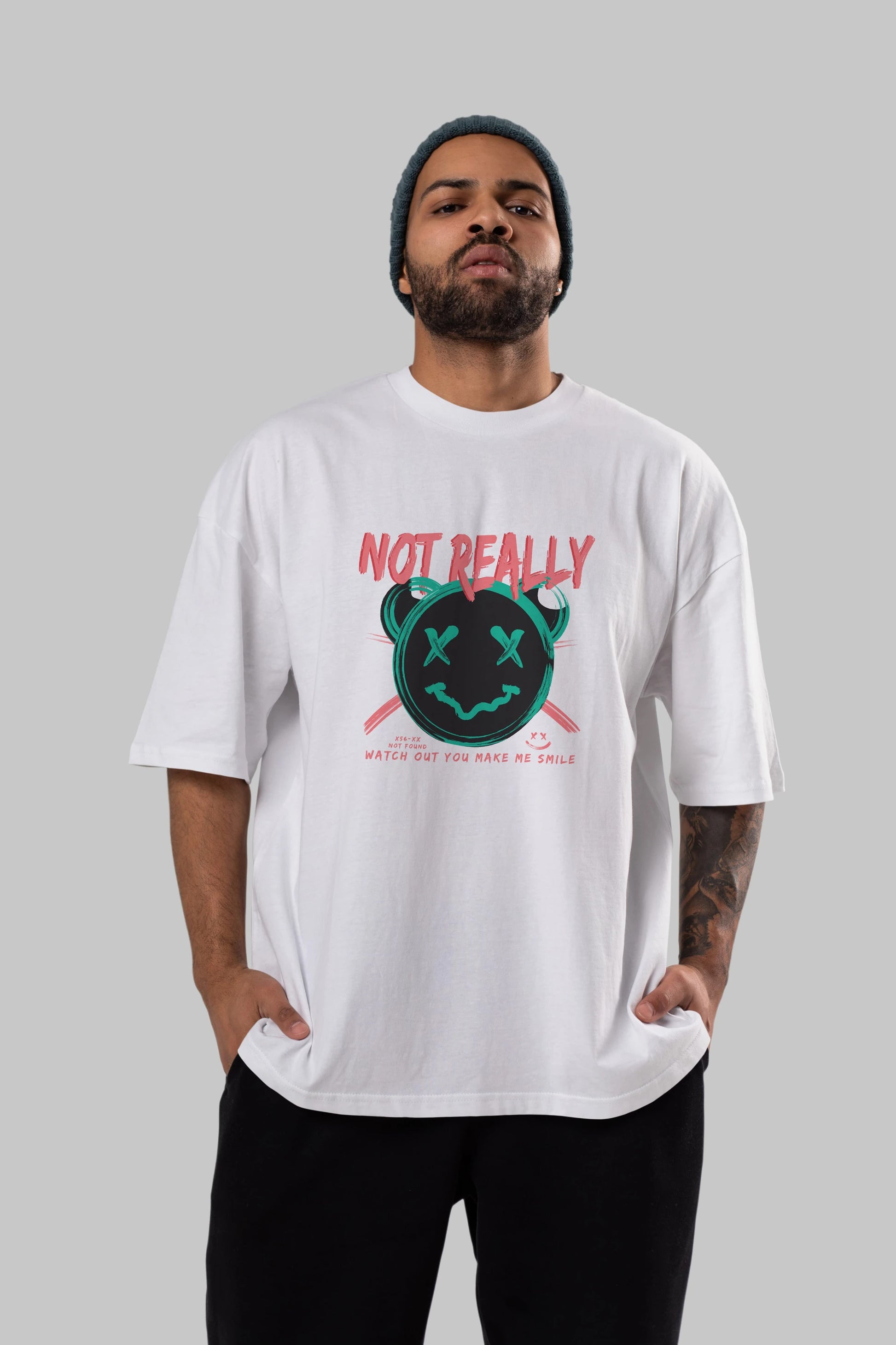 Not Really Bear Ön Baskılı Oversize t-shirt Erkek Kadın Unisex