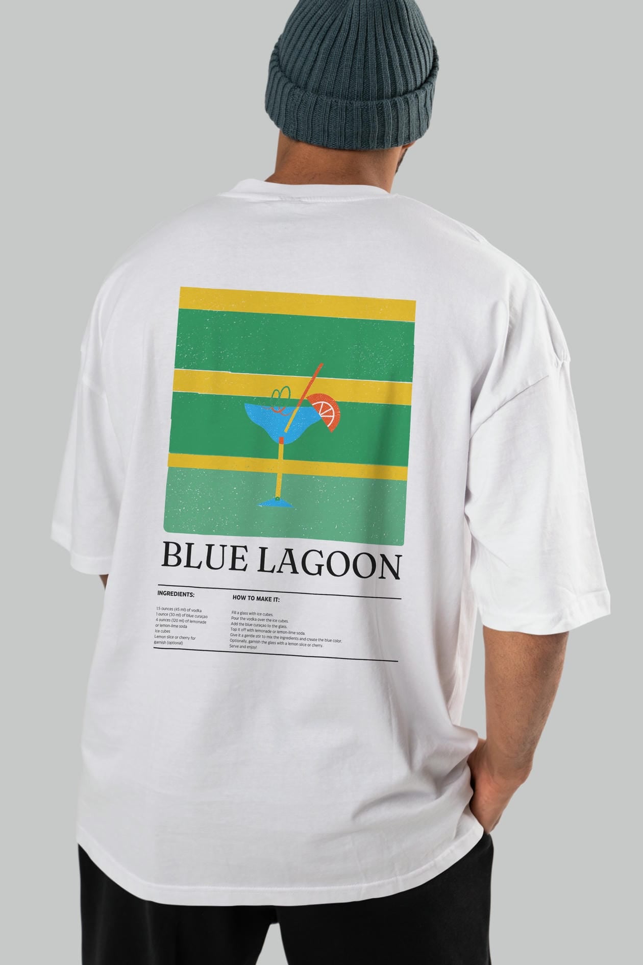 Blue Lagoon Kokteyl Serisi Arka Baskılı Oversize t-shirt Erkek Kadın %100 Pamuk Bisiklet Yaka tişort