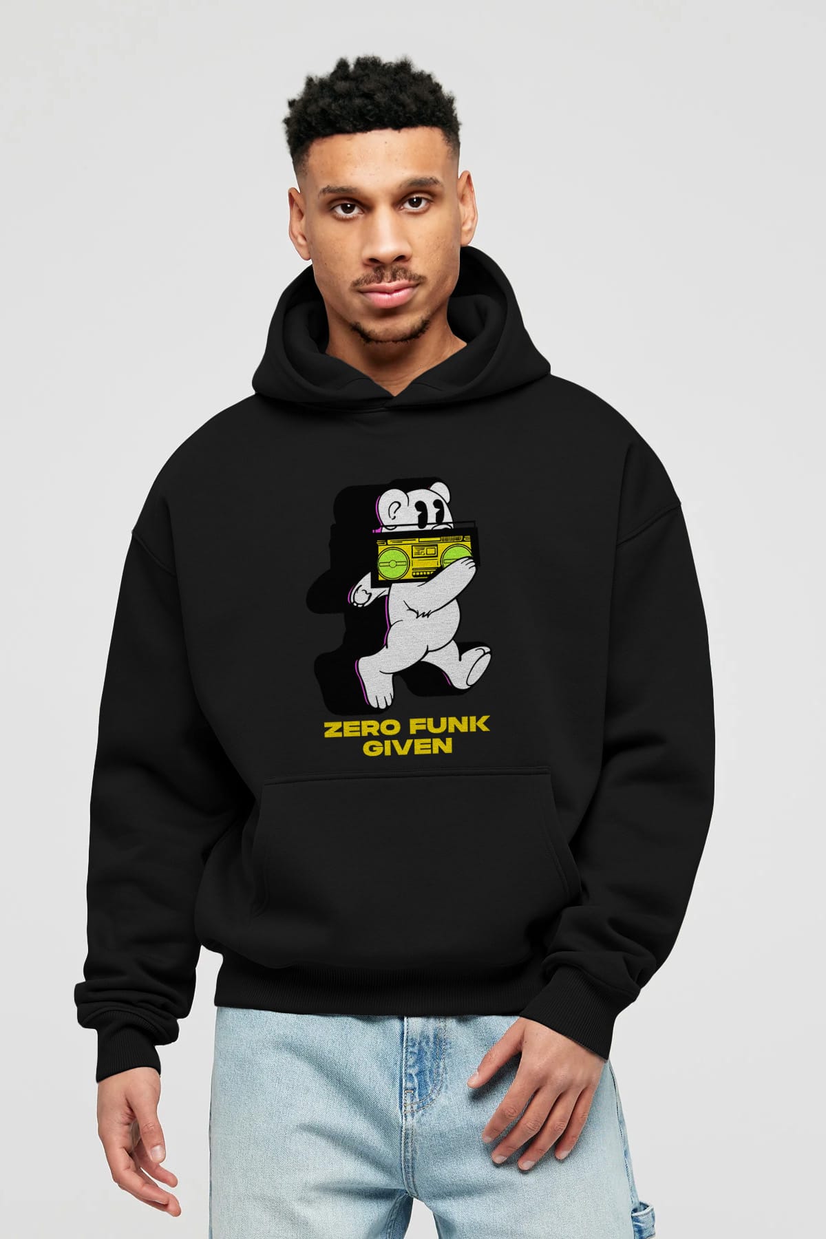 Zero Funk Given Bear Ön Baskılı Hoodie Oversize Kapüşonlu Sweatshirt Erkek Kadın Unisex