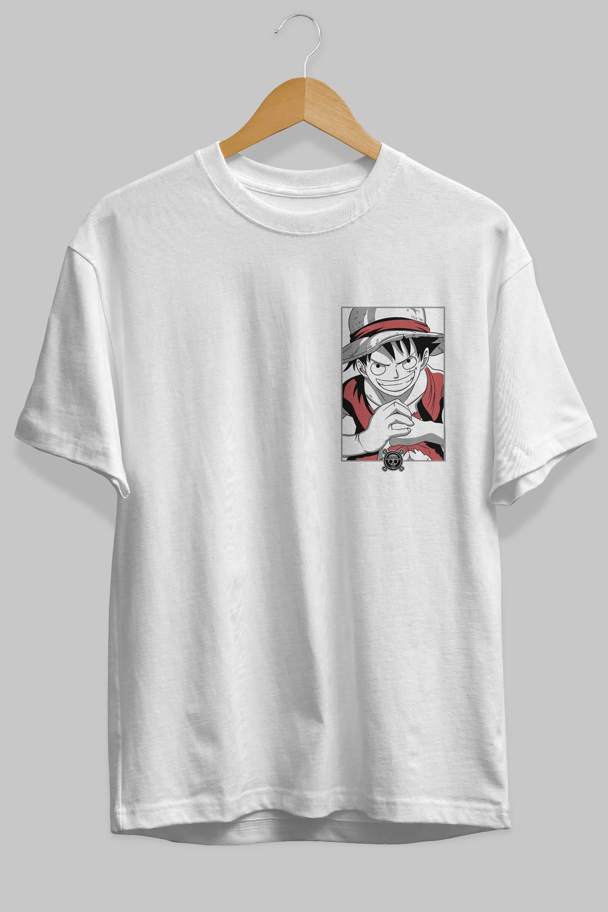 LUFF D. MONKEY OnePiece Ön Sol Baskılı Oversize t-shirt Erkek Kadın Unisex %100 Pamuk Bisiklet Yaka tişort