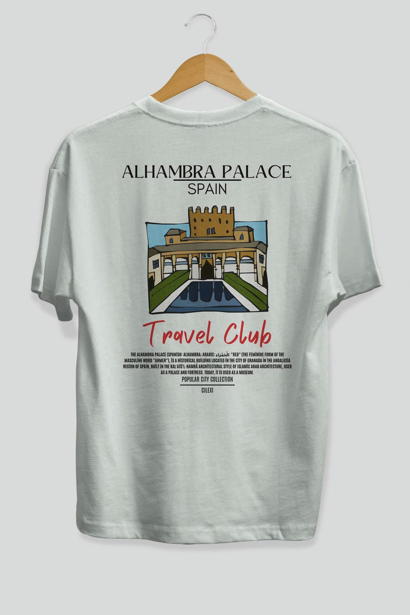 Alhambra Palace Spain Arka Baskılı Oversize t-shirt Erkek Kadın Pamuk Bisiklet Yaka tişort