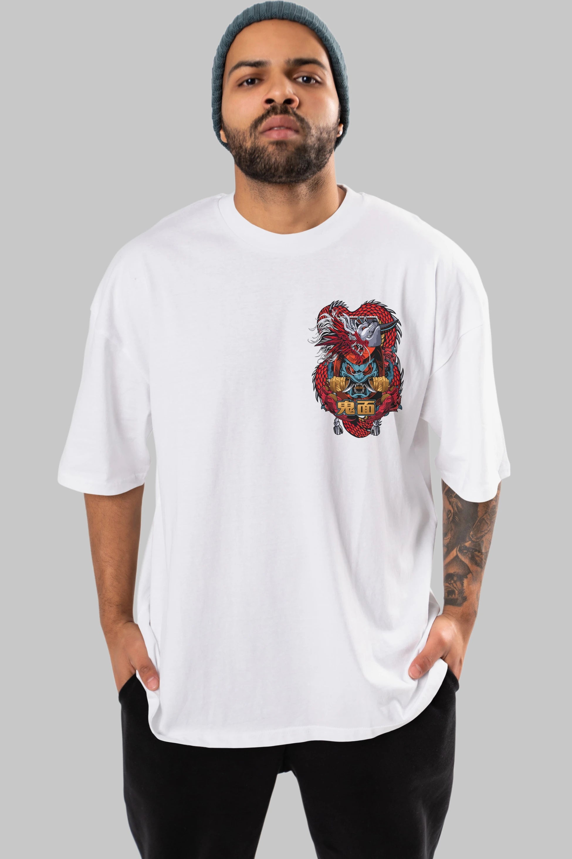 TRIBAL Ön Sol Baskılı Oversize t-shirt Erkek Kadın Unisex %100 Pamuk Bisiklet Yaka tişort