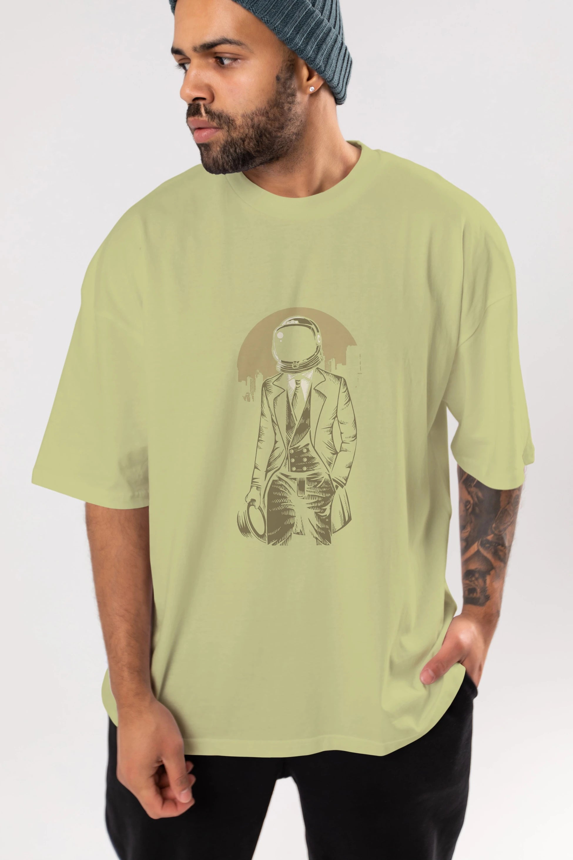 Classic Astronaut Ön Baskılı Oversize t-shirt Erkek Kadın Unisex %100 Pamuk tişort