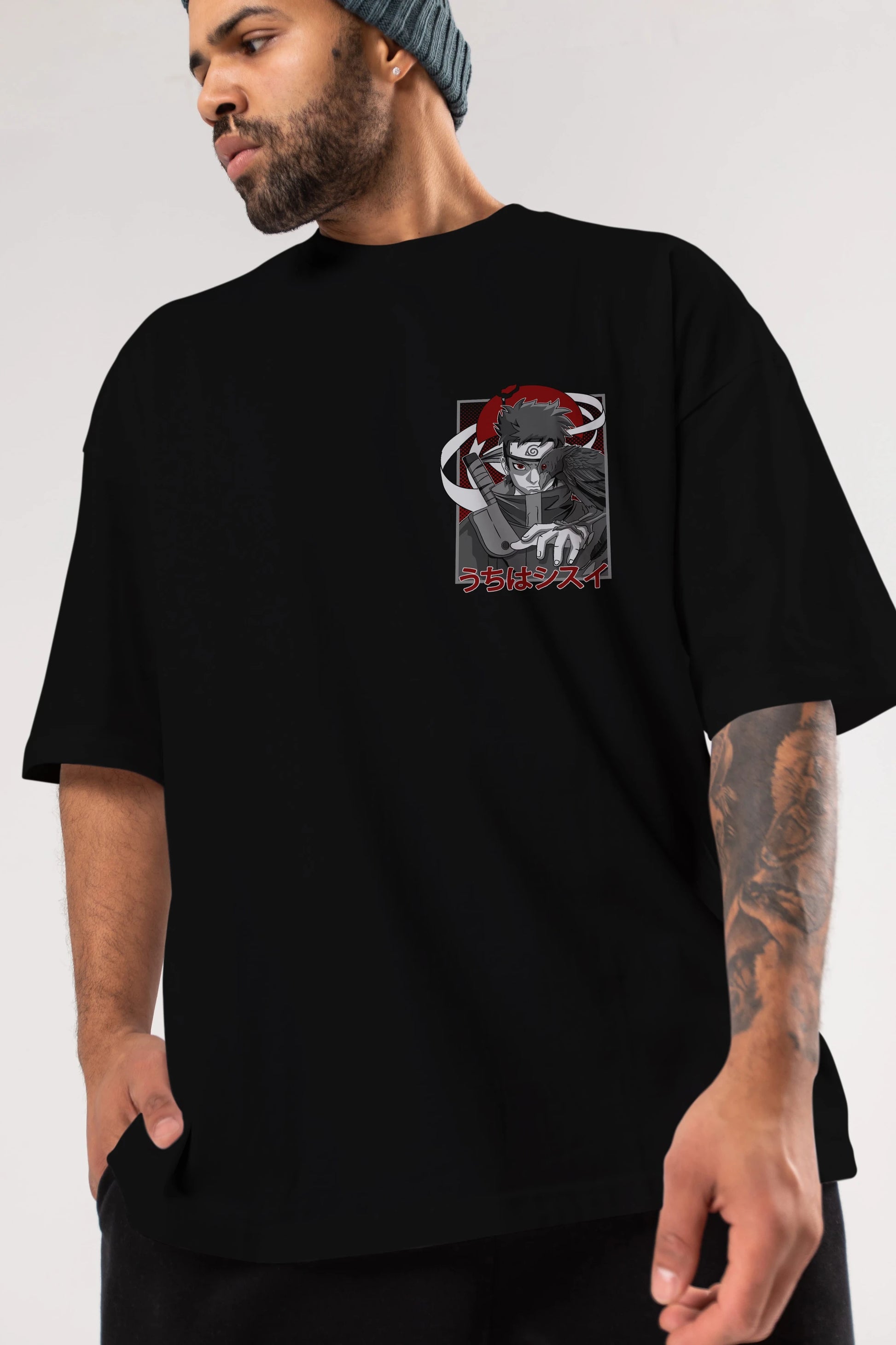 SHISUI UCHIHA NARUTO Ön Sol Baskılı Oversize t-shirt Erkek Kadın Unisex %100 Pamuk Bisiklet Yaka tişort