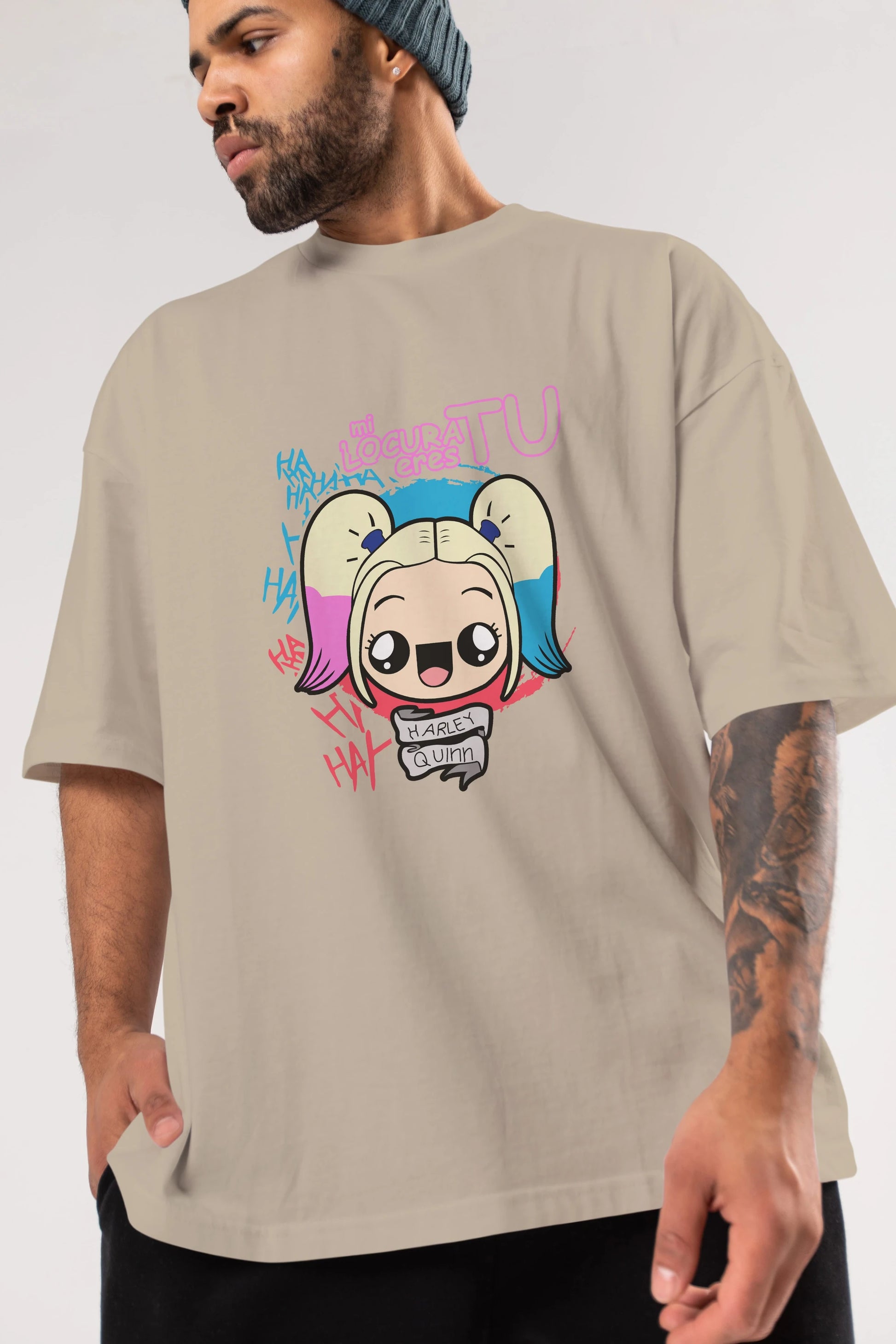 Harley Quinn Ön Baskılı Oversize t-shirt Erkek Kadın Unisex %100 Pamuk Bisiklet Yaka tişort