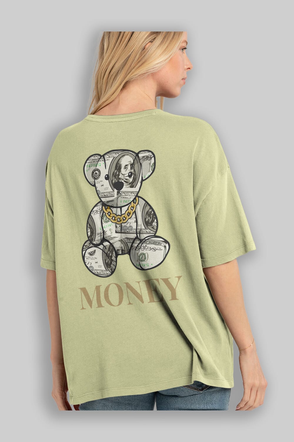 Teddy Bear Money Arka Baskılı Oversize t-shirt Erkek Kadın Unisex