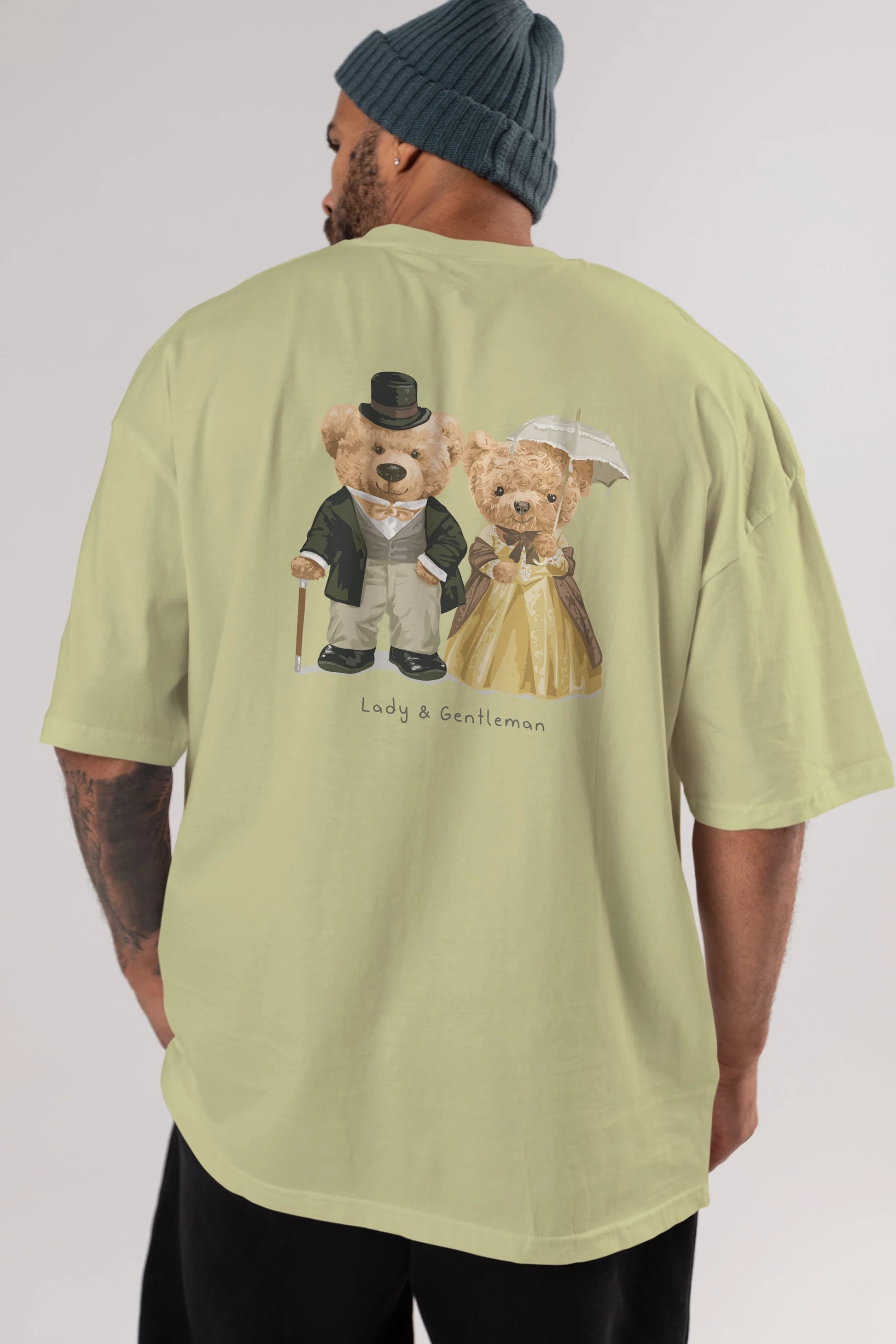 Teddy Bear Couple Arka Baskılı Oversize t-shirt Erkek Kadın Unisex %100 Pamuk