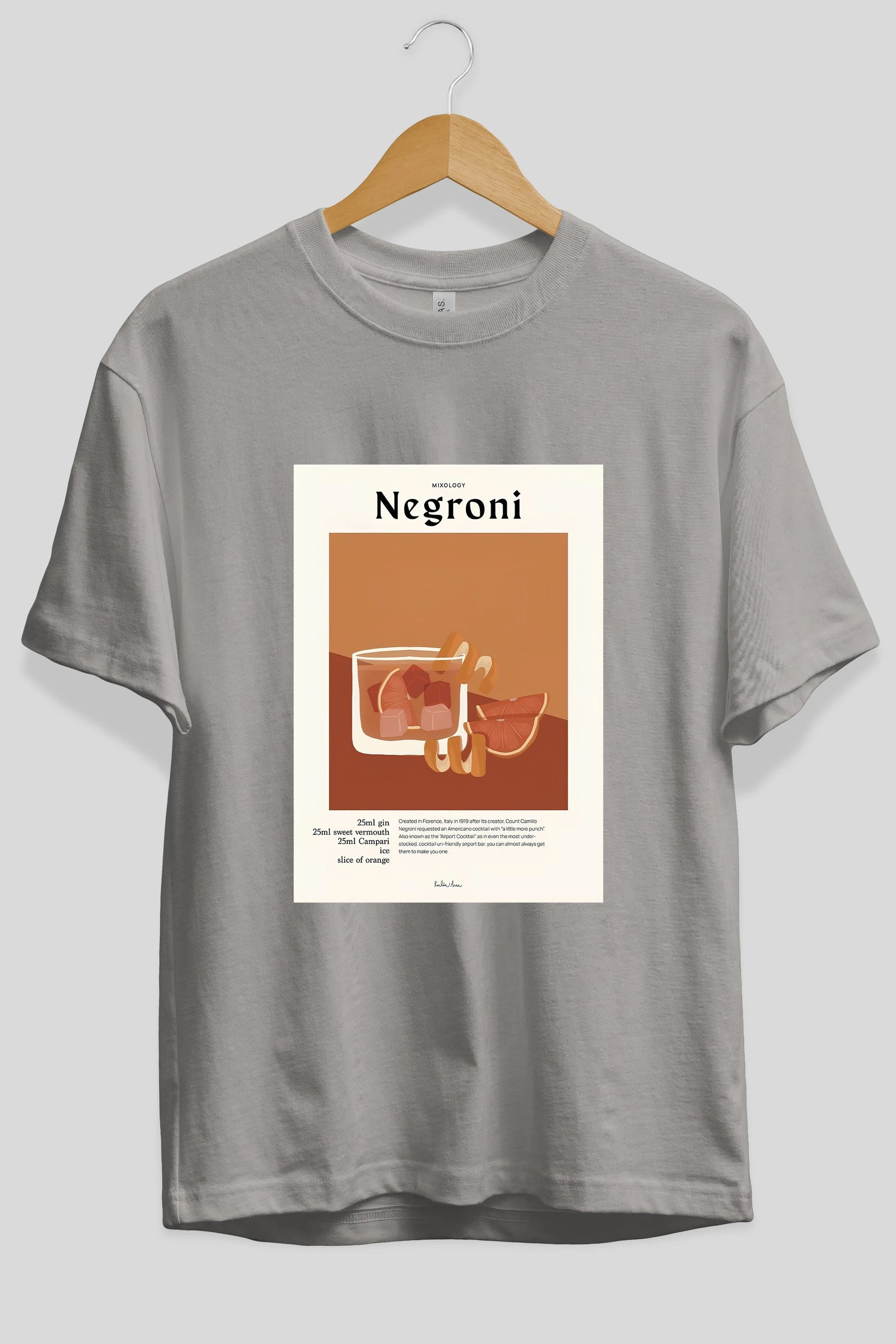 Mixology Negroni Ön Baskılı Oversize t-shirt Erkek Kadın Unisex %100 Pamuk Bisiklet Yaka tişort