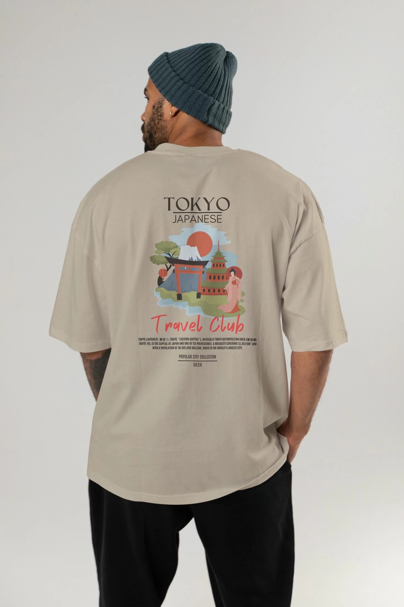 Tokyo Japanese Arka Baskılı Oversize t-shirt Erkek Kadın Pamuk Bisiklet Yaka tişort