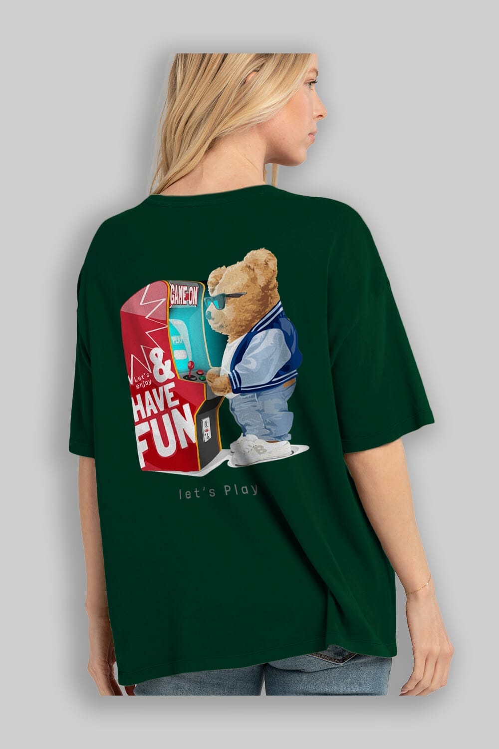 Teddy Bear Lets Play Arka Baskılı Oversize t-shirt Erkek Kadın Unisex %100 Pamuk