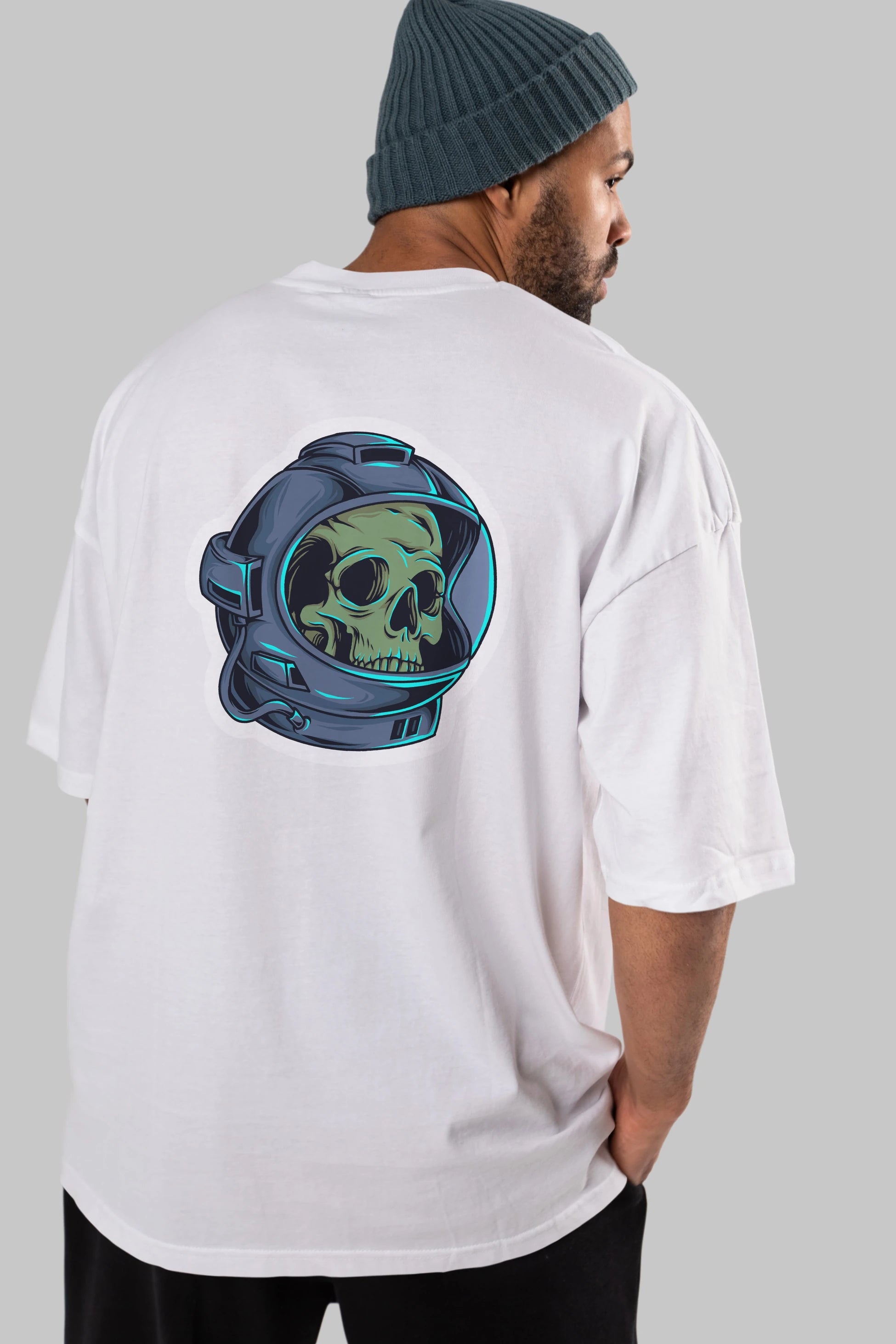 Astroskull Sticker Arka Baskılı Oversize t-shirt Erkek Kadın Unisex