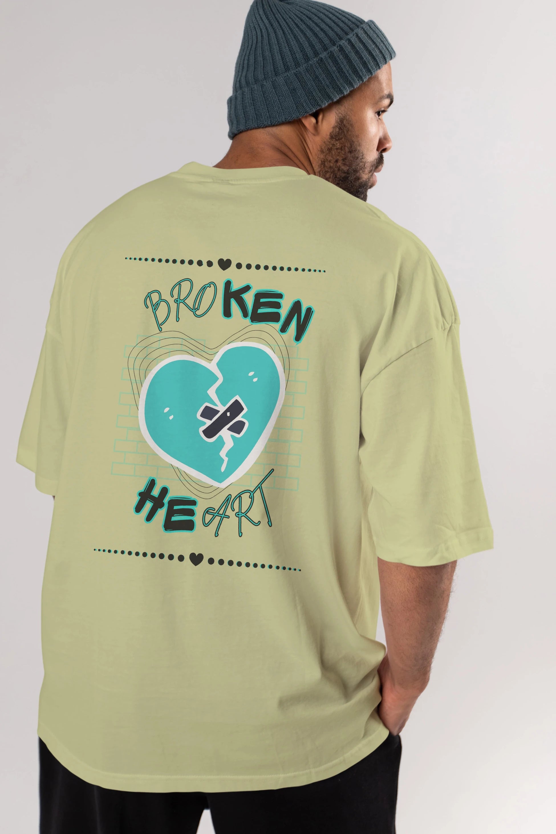 Broken Heart Yazılı Arka Baskılı Oversize t-shirt Erkek Kadın Unisex