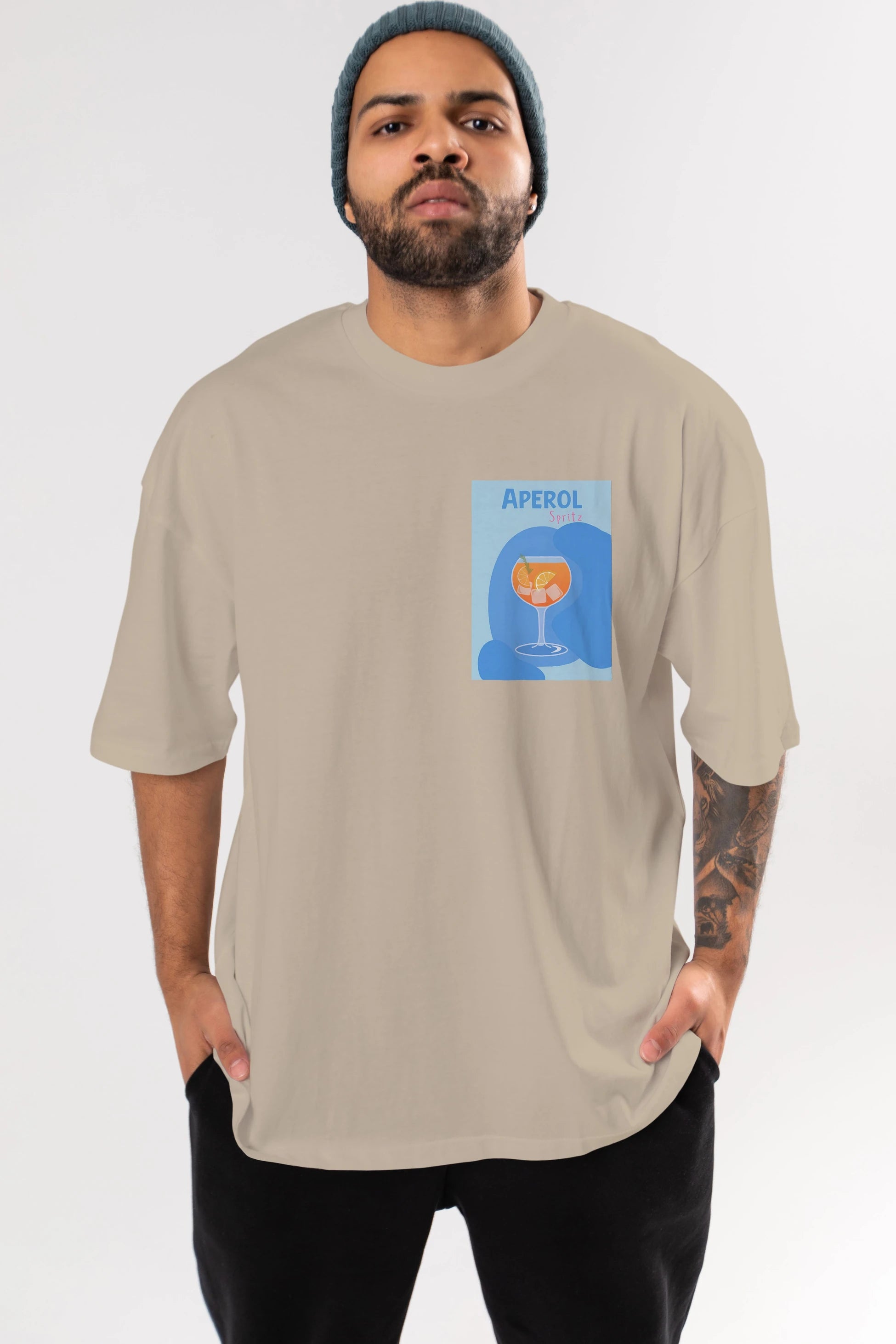 Aperol Spritz 10 Ön Sol Baskılı Oversize t-shirt Erkek Kadın Unisex %100 Pamuk Bisiklet Yaka tişort