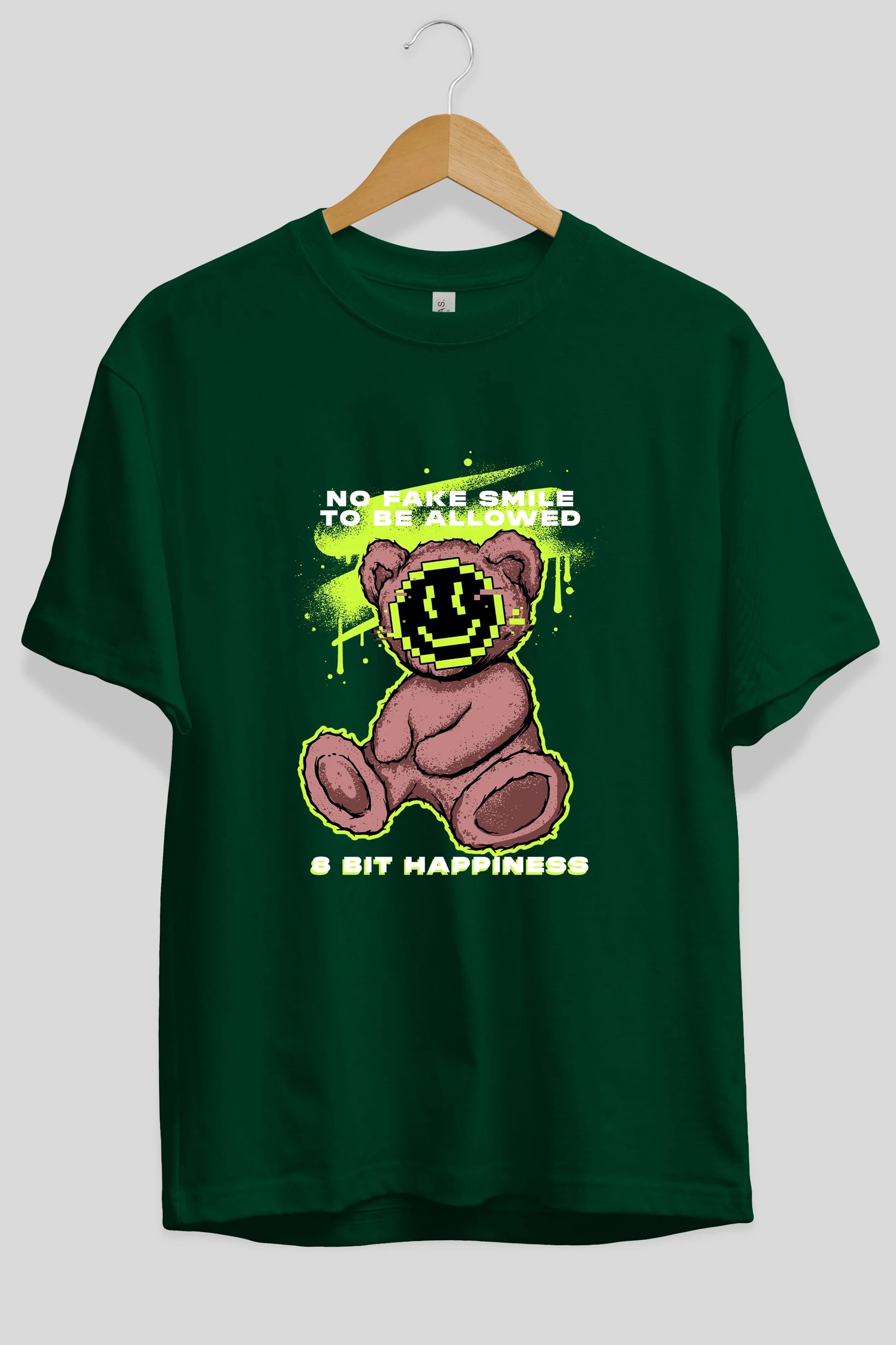 No Fake Smile Bear Ön Baskılı Oversize t-shirt Erkek Kadın Unisex