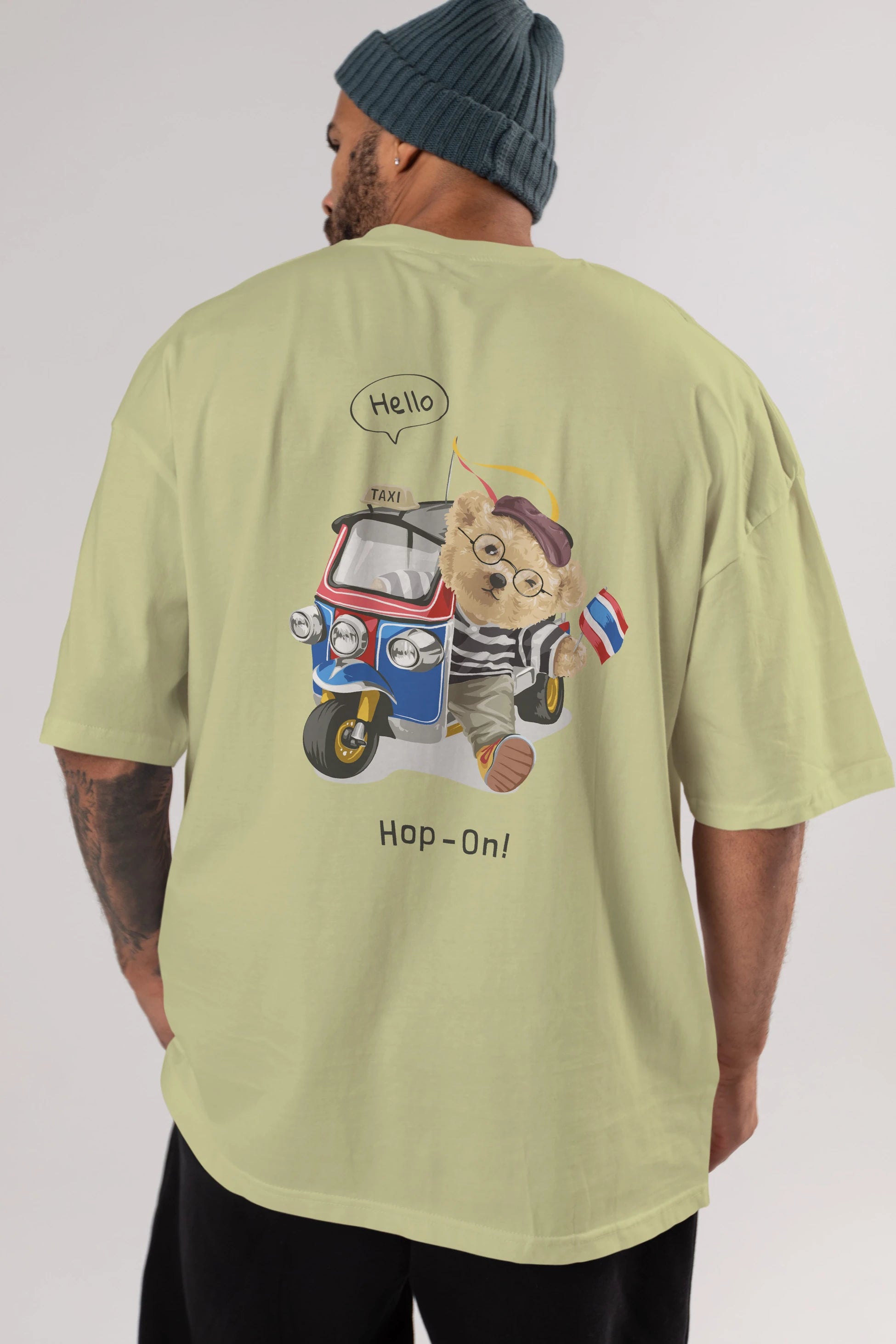 Teddy Bear Hop-On Arka Baskılı Oversize t-shirt Erkek Kadın Unisex %100 Pamuk