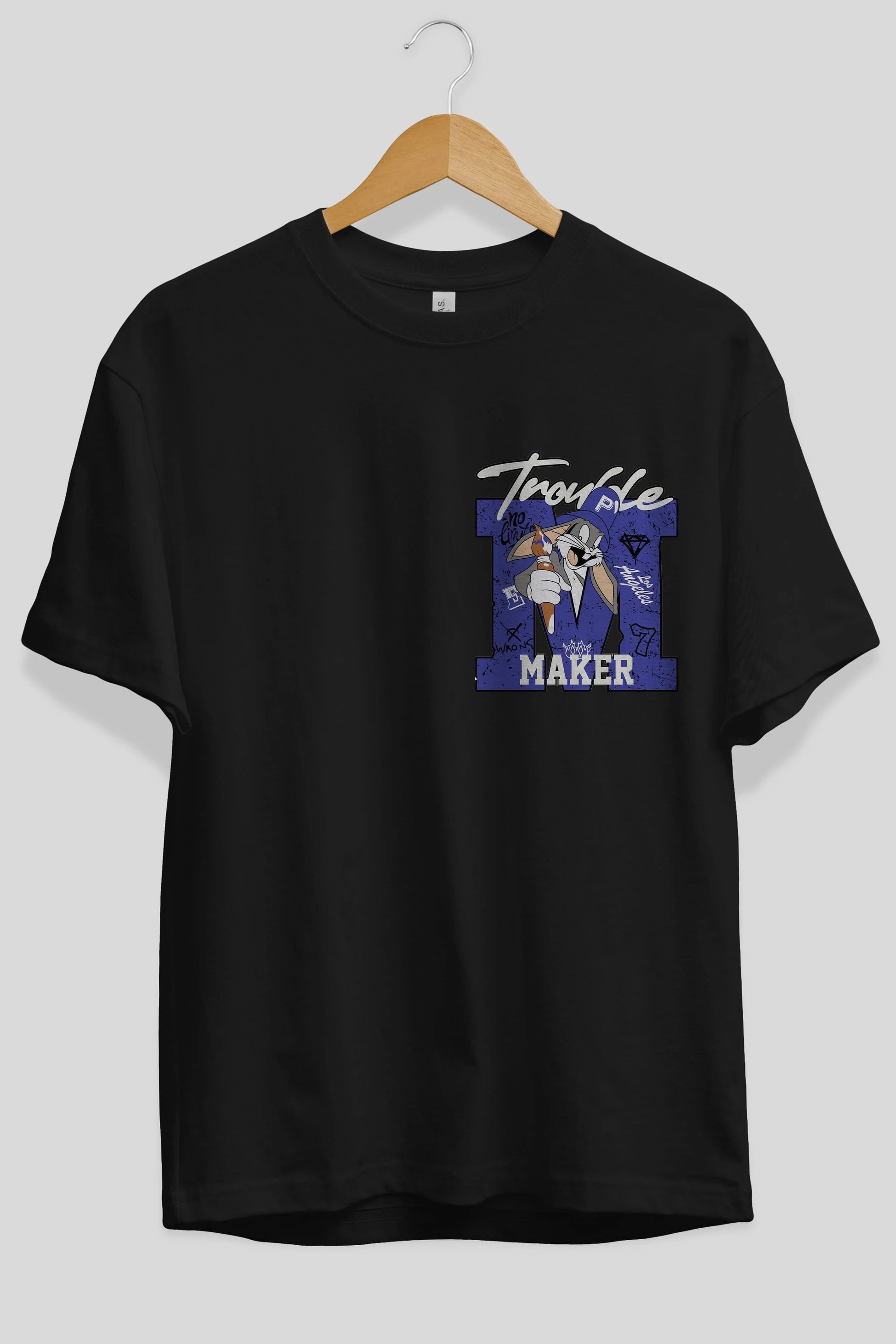 Bugs Bunny Ön Sol Baskılı Oversize t-shirt Erkek Kadın Unisex %100 Pamuk Bisiklet Yaka tişort