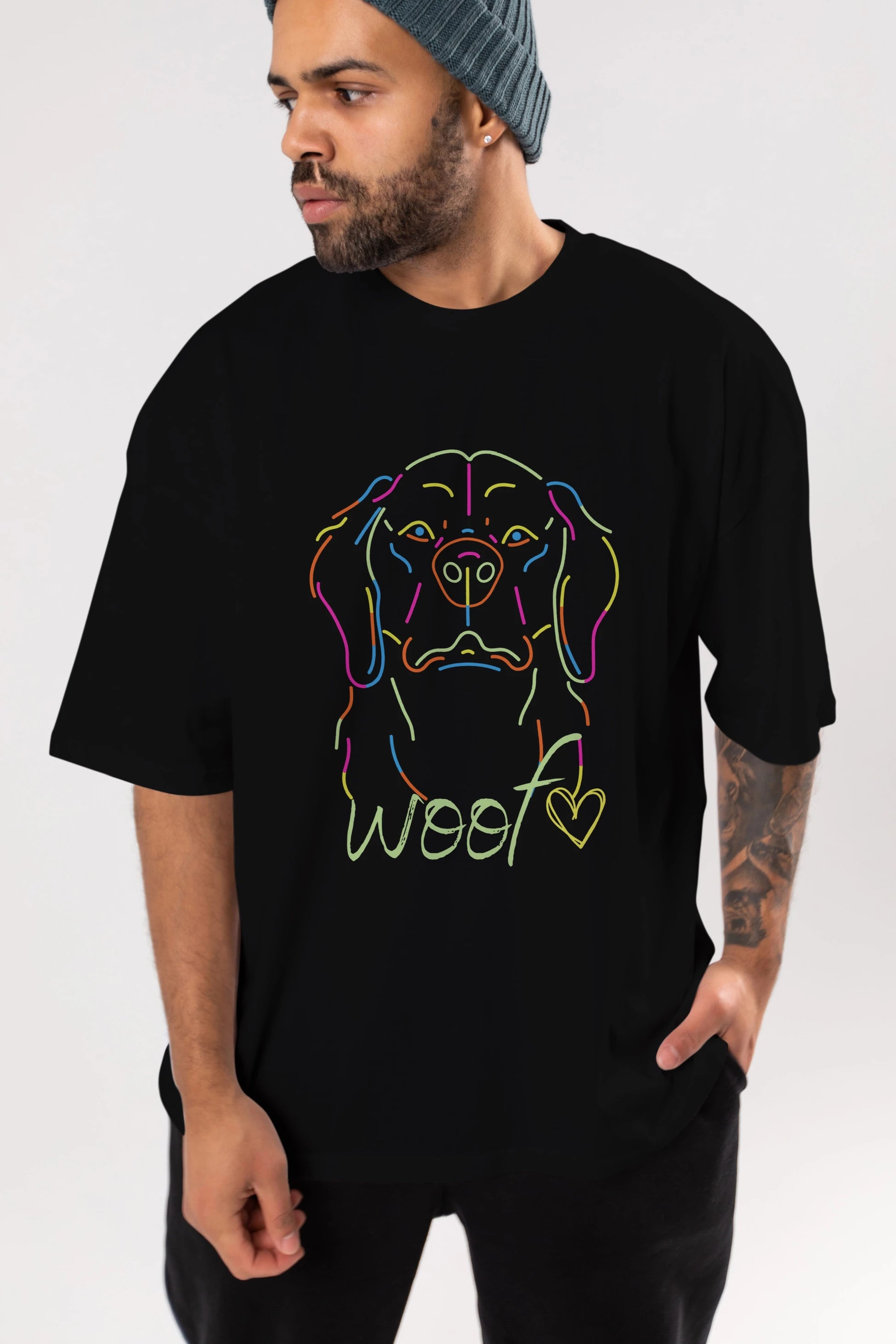 Neon Dog Ön Baskılı Oversize t-shirt Erkek Kadın Unisex