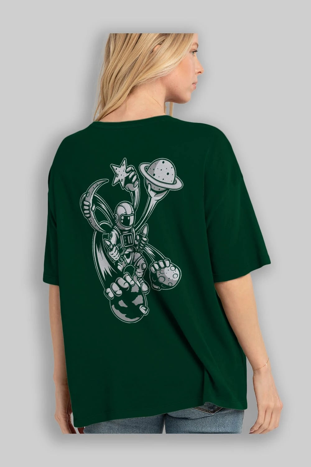 Astronaut Multiple Hands Arka Baskılı Oversize t-shirt Erkek Kadın Unisex