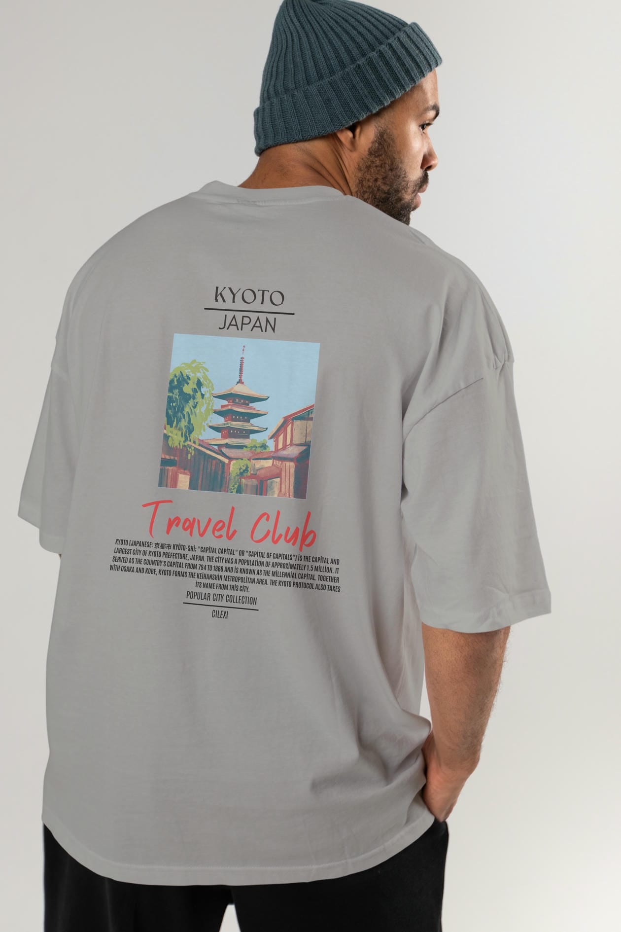 Kyoto Japan Arka Baskılı Oversize t-shirt Erkek Kadın Pamuk Bisiklet Yaka tişort
