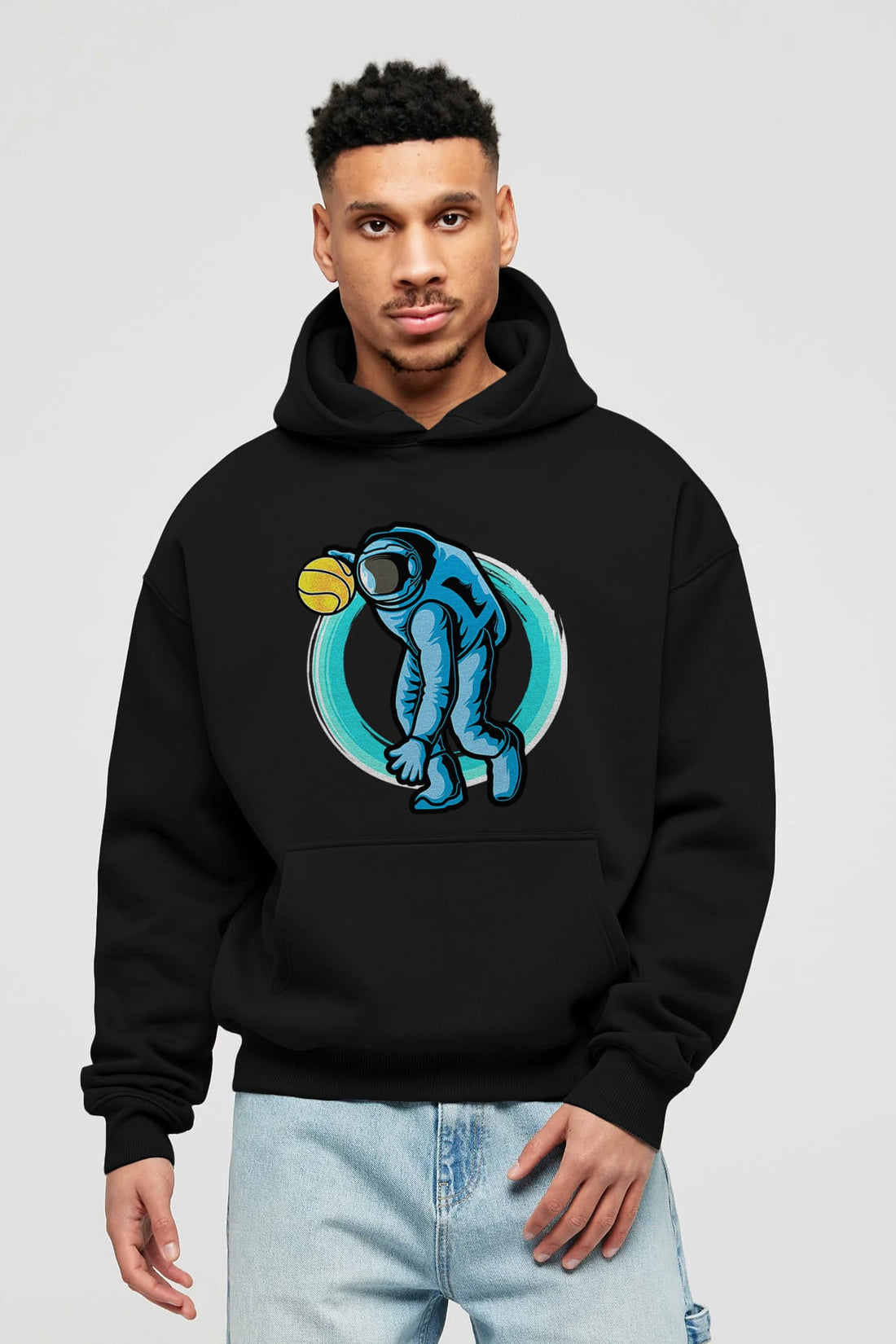 Astronaut Dribble Ön Baskılı Hoodie Oversize Kapüşonlu Sweatshirt Erkek Kadın Unisex