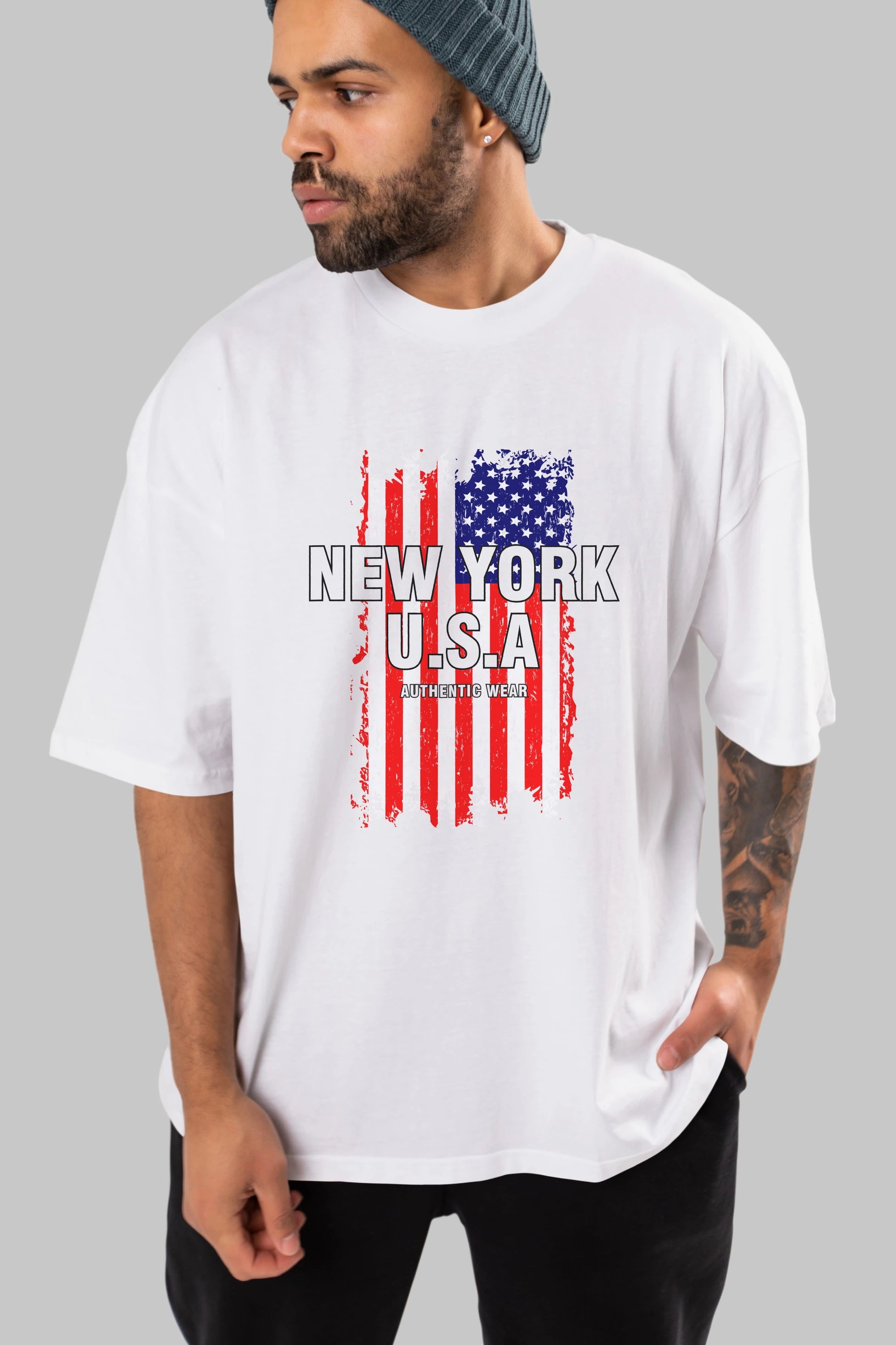 New York Usa Ön Baskılı Oversize t-shirt Erkek Kadın Unisex