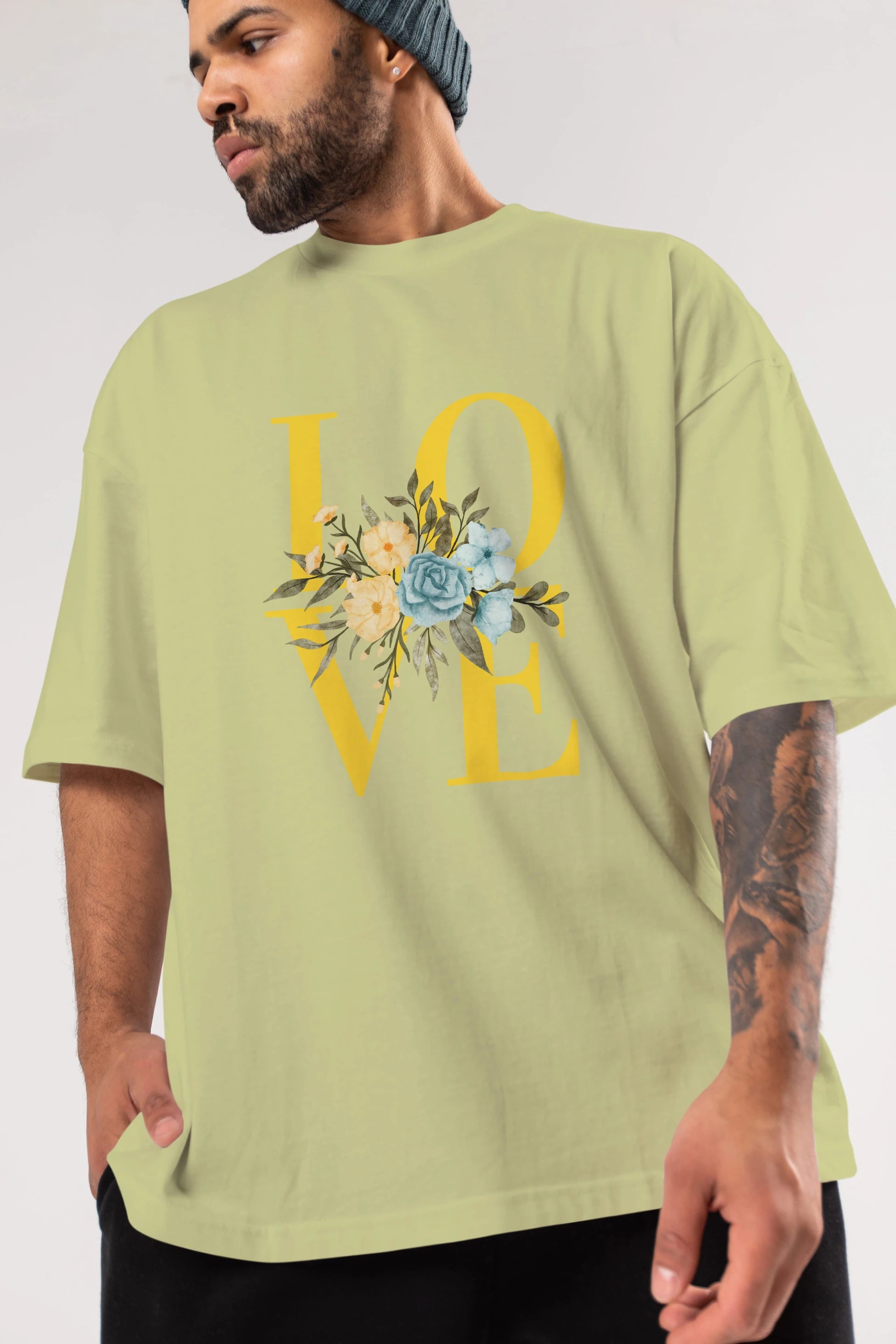 Love Flower Ön Baskılı Oversize t-shirt Erkek Kadın Unisex