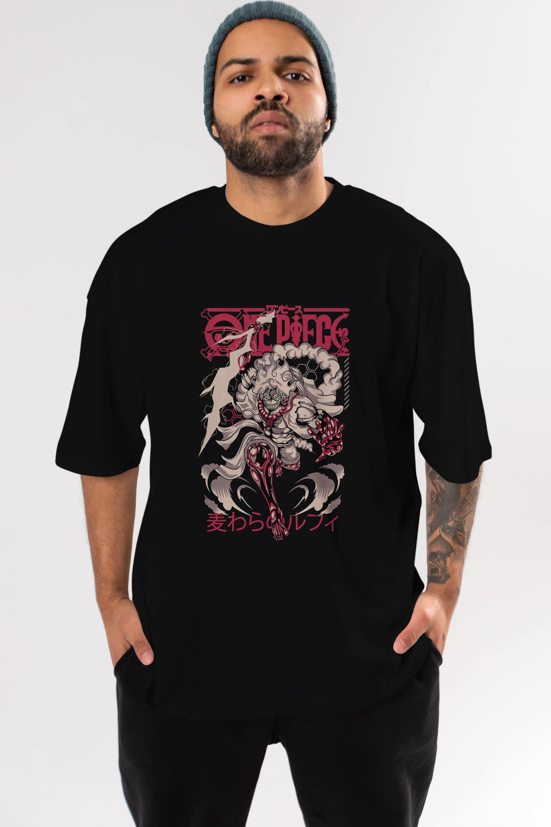 MONKEY D. LUFF-ONE PIECE 1 Anime Ön Baskılı Oversize t-shirt %100 pamuk Erkek Kadın Unisex