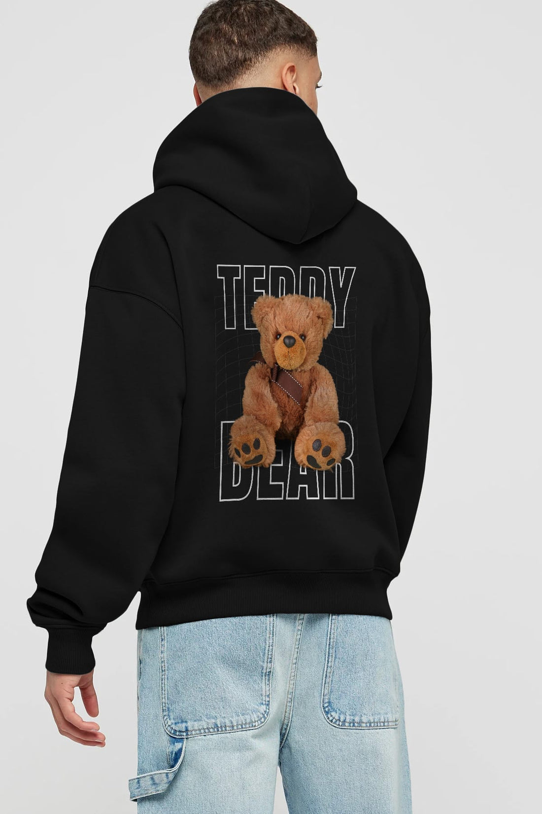 Teddy Bear Yazılı Arka Baskılı Oversize Hoodie Kapüşonlu Sweatshirt Erkek Kadın Unisex