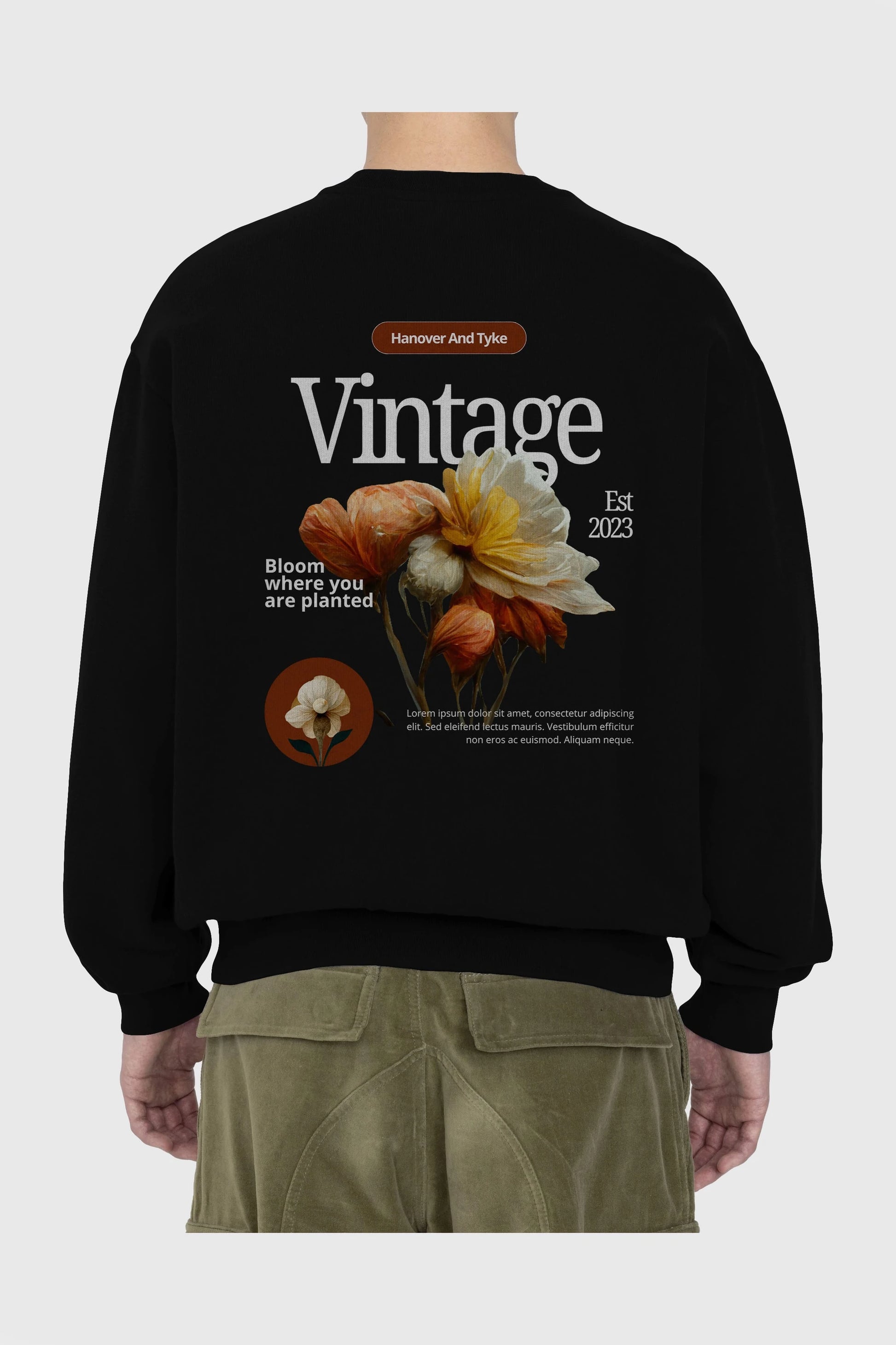 Vintage Çiçek Arka Baskılı Oversize Sweatshirt Erkek Kadın Unisex