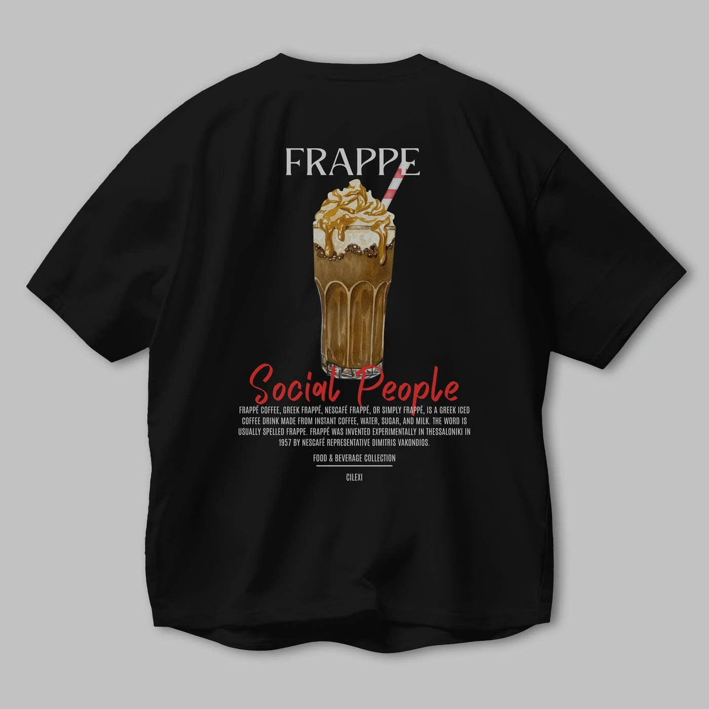 Frappe Kokteyl Serisi Baskılı Oversize t-shirt Erkek Kadın Unisex %100 Pamuk Bisiklet Yaka tişort