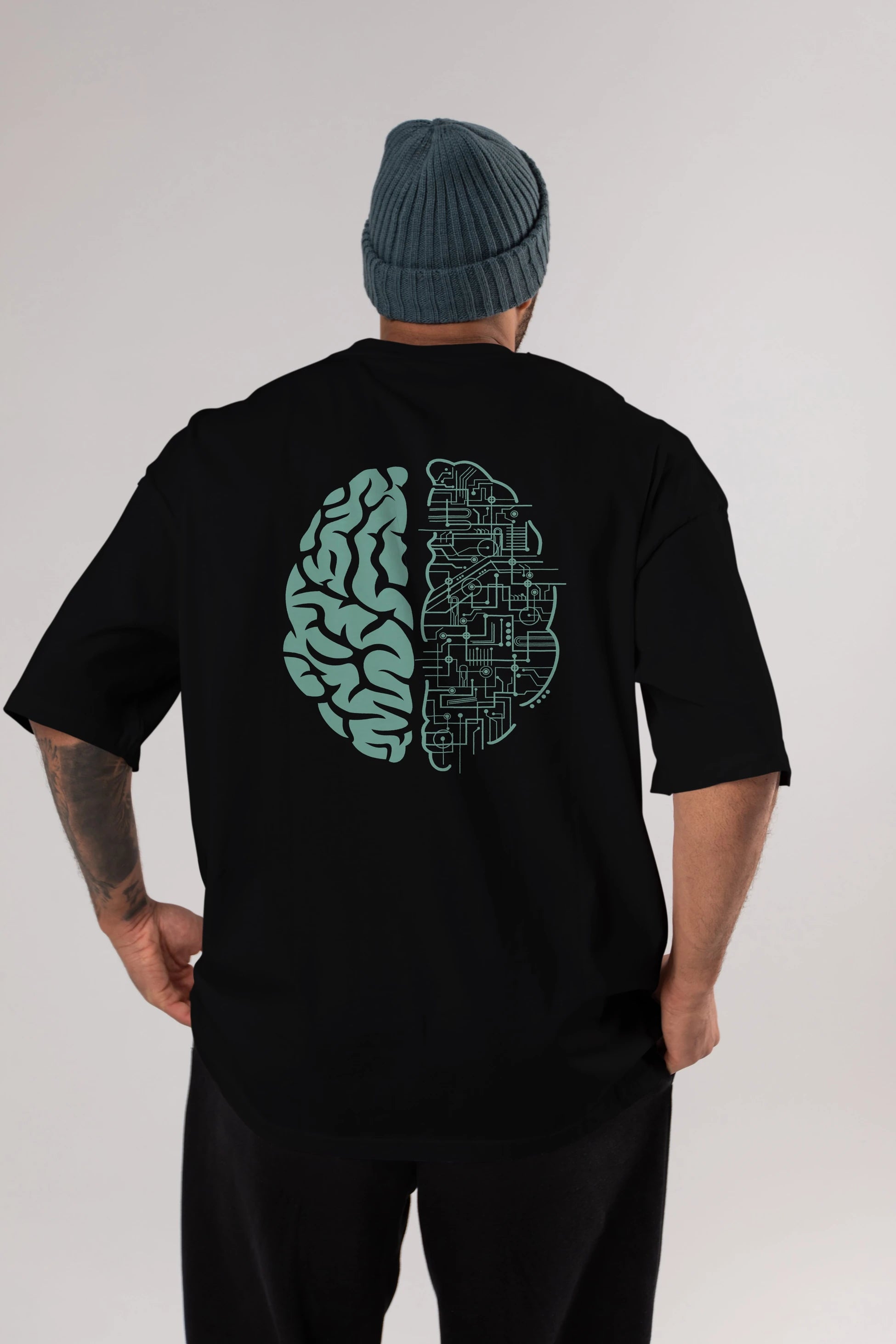 Electric Brain Arka Baskılı Oversize t-shirt %100 pamuk Erkek Kadın Unisex