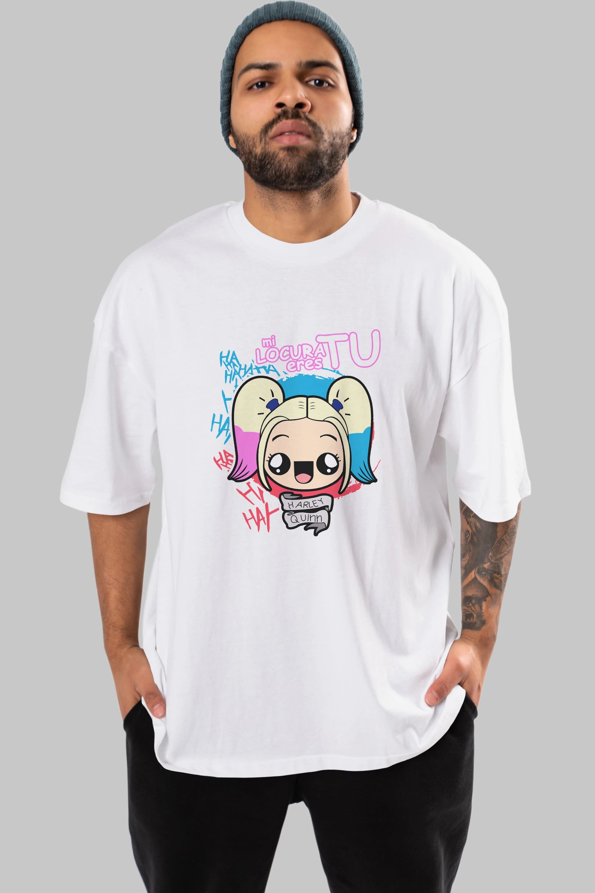 Harley Quinn Ön Baskılı Oversize t-shirt Erkek Kadın Unisex %100 Pamuk Bisiklet Yaka tişort